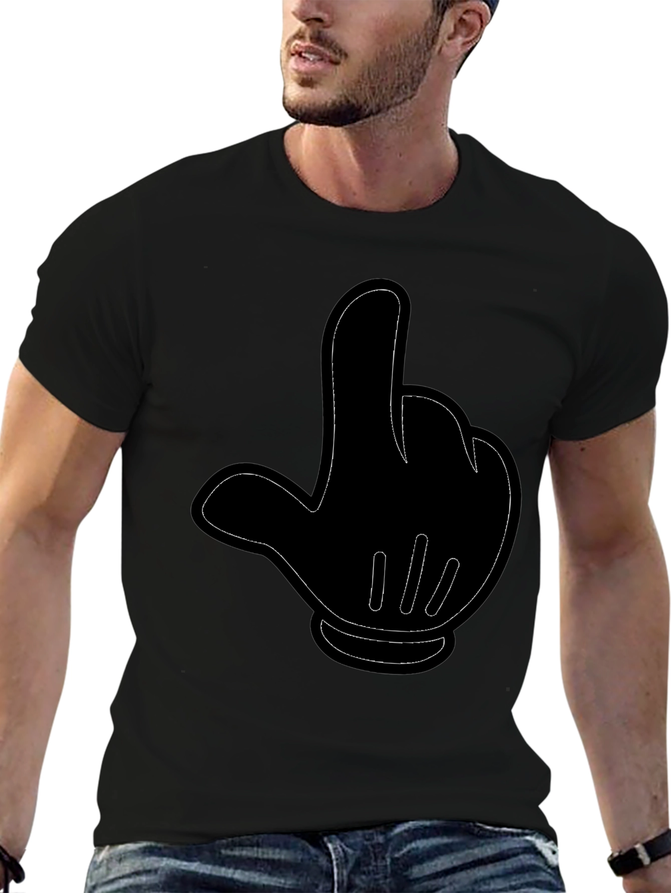 Cartoon Hand Gesture Black T-Shirt