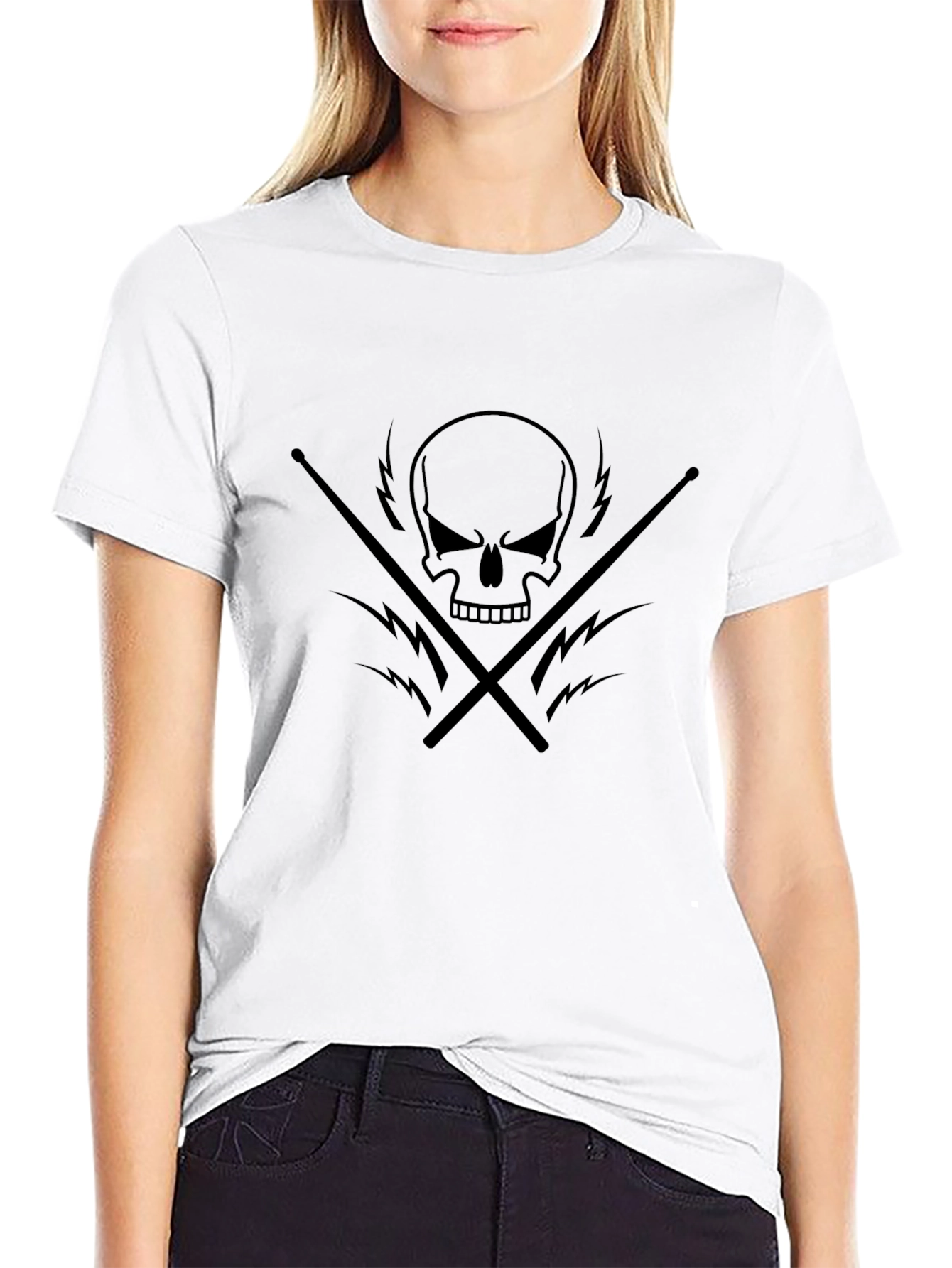 Skull & Drumsticks Graphic T-Shirt - Black