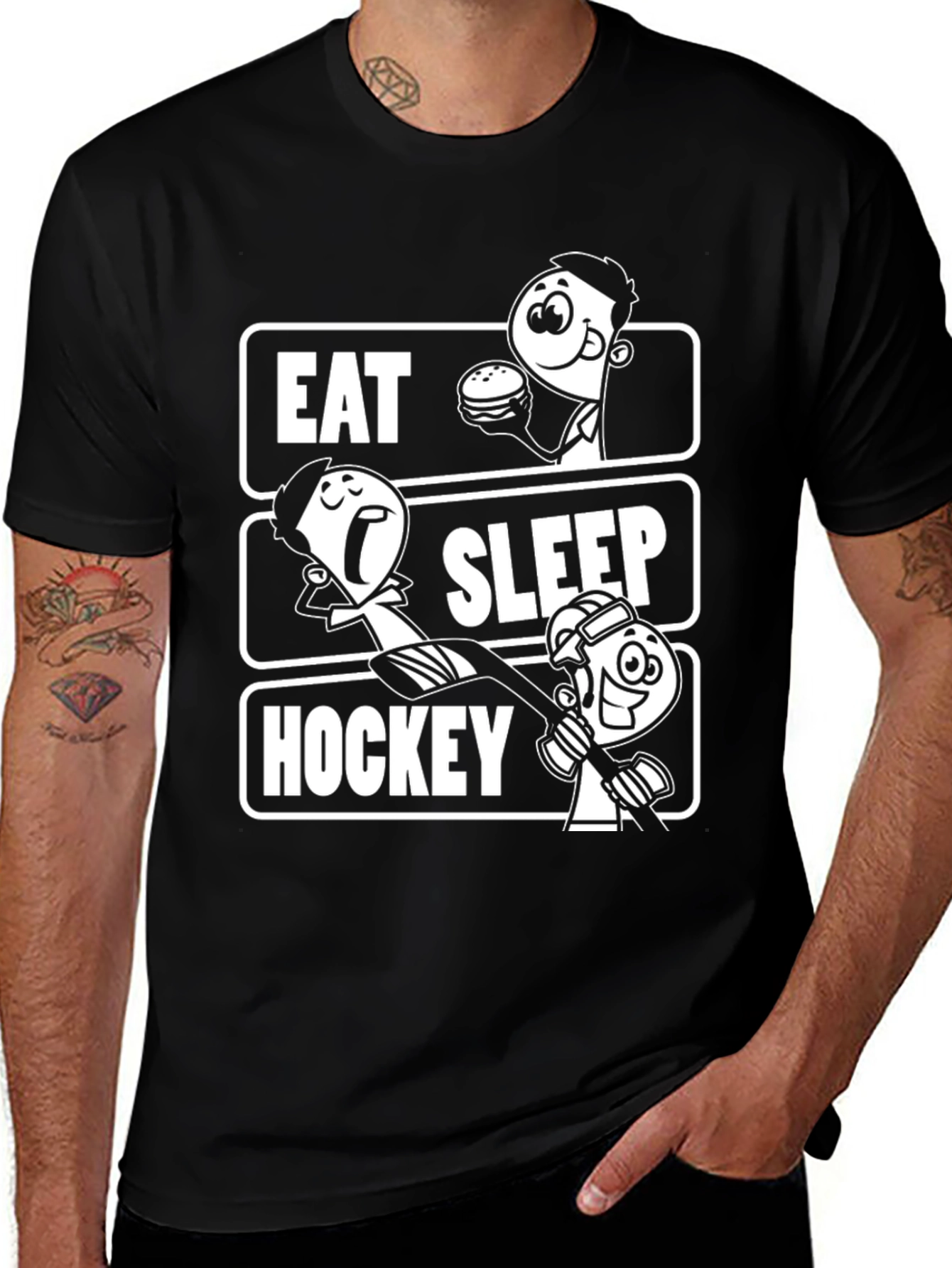 Eat Sleep Hockey Graphic T-Shirt - Black