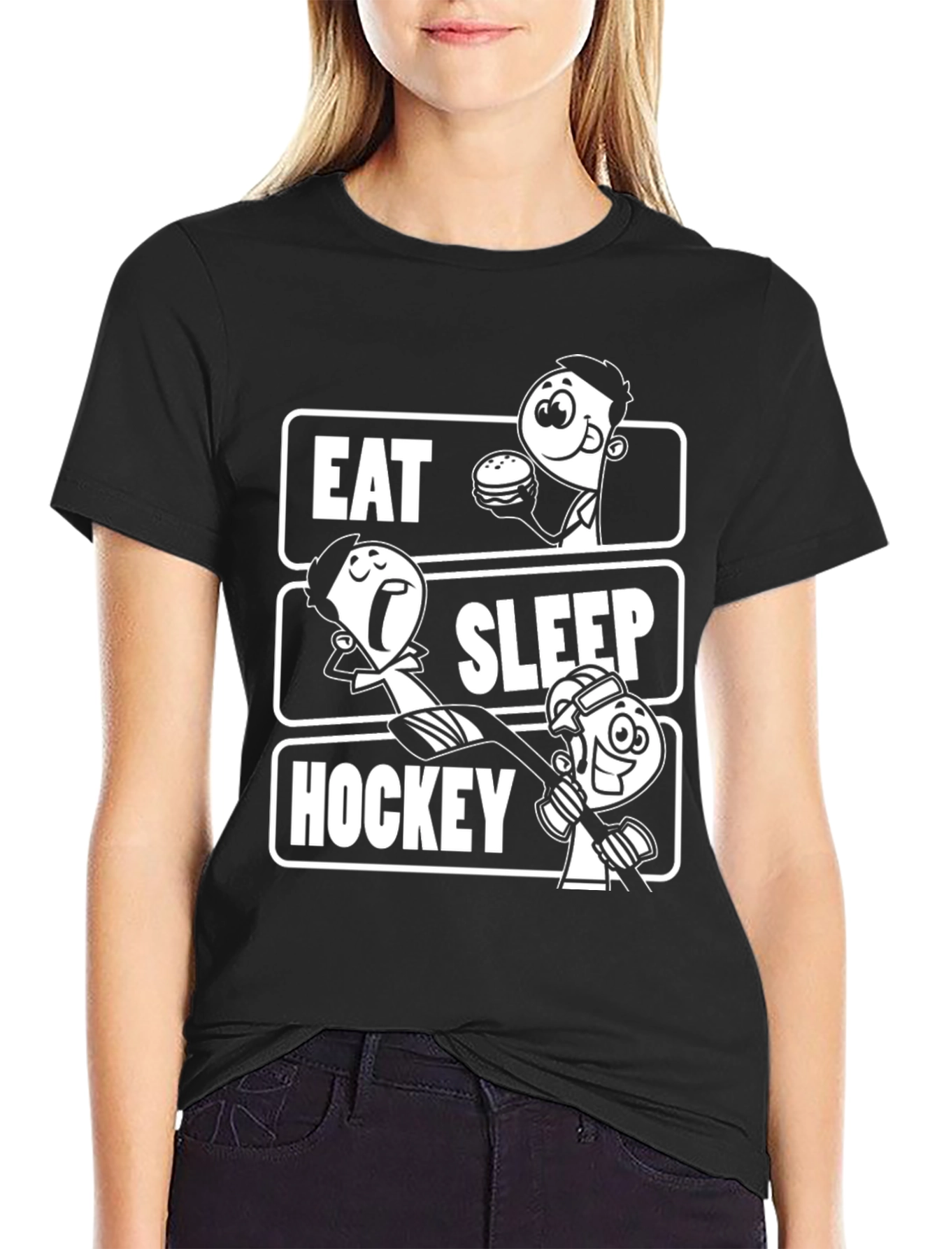 Eat Sleep Hockey Graphic T-Shirt - Black