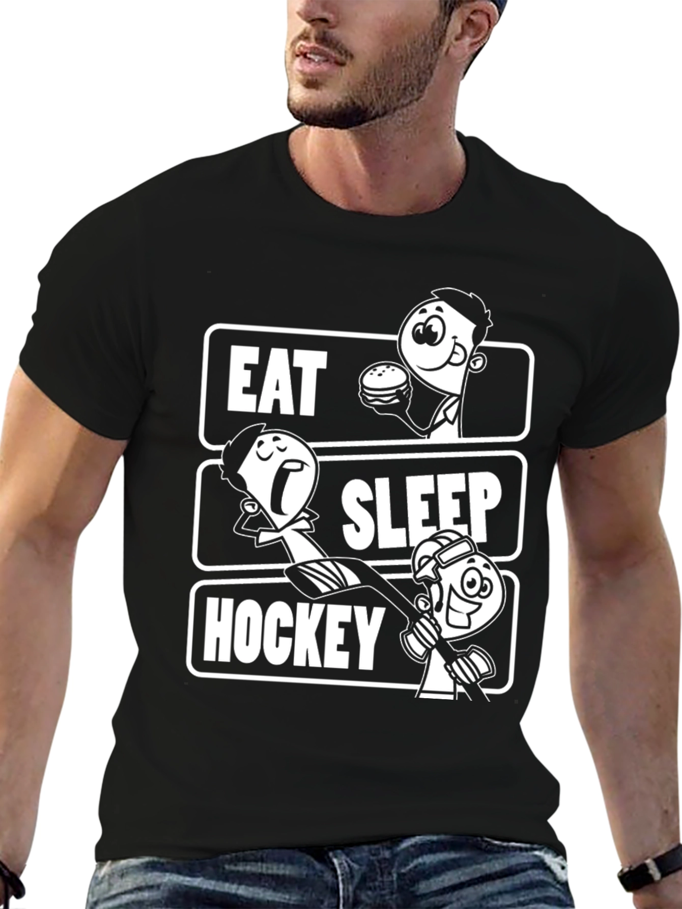 Eat Sleep Hockey Graphic T-Shirt - Black