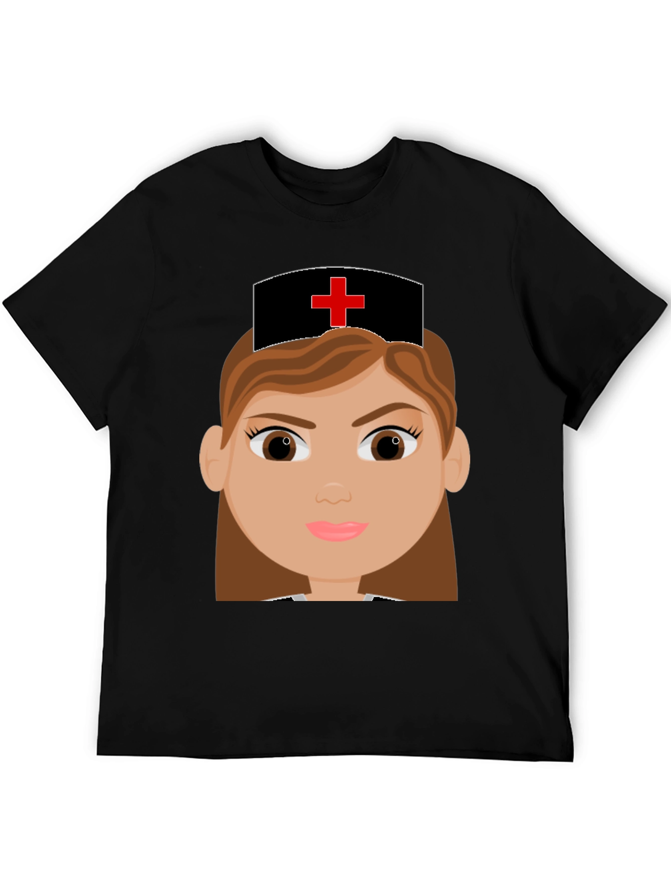 Cartoon Nurse Graphic Tee - Black Cotton Blend T-Shirt