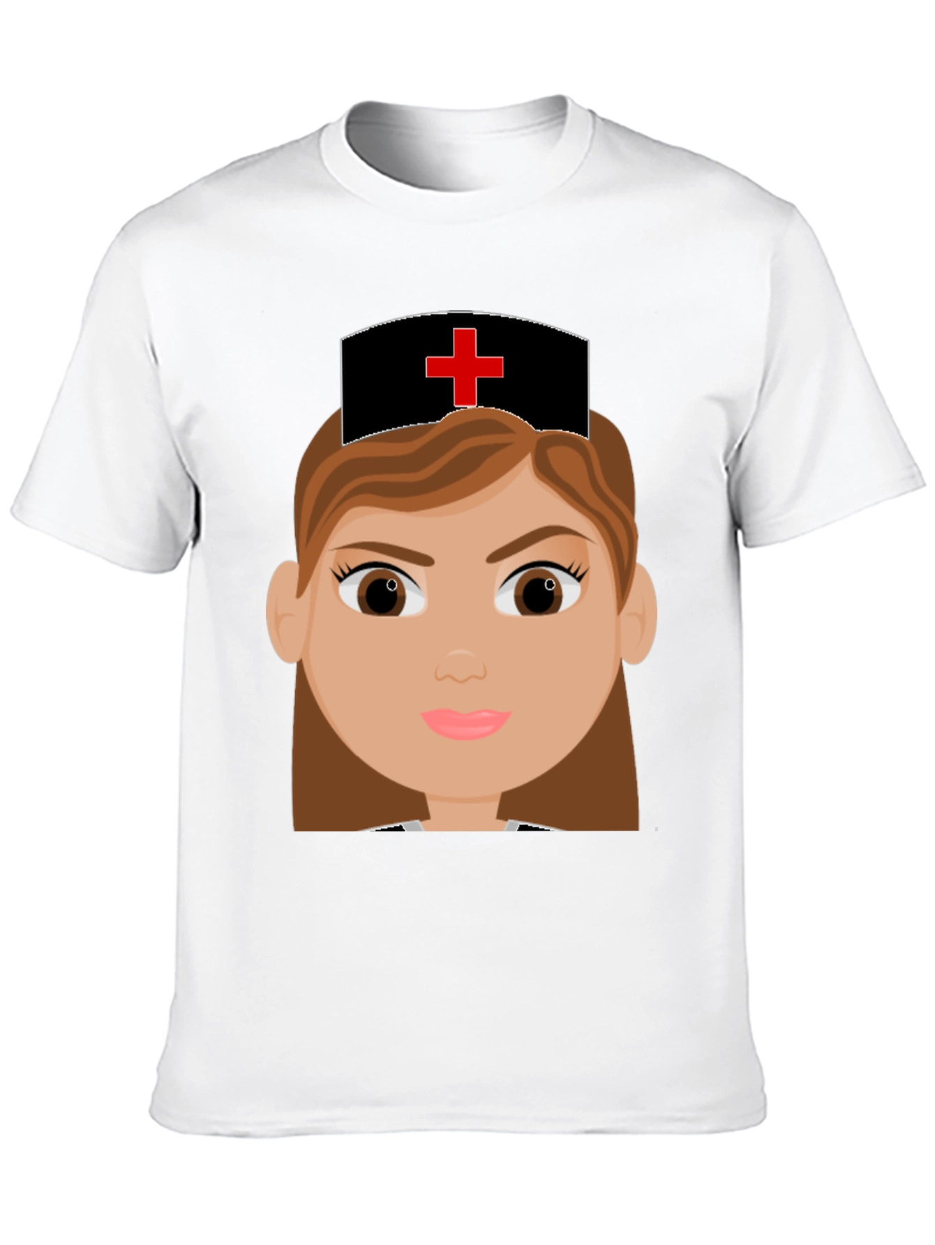 Cartoon Nurse Graphic Tee - Black Cotton Blend T-Shirt