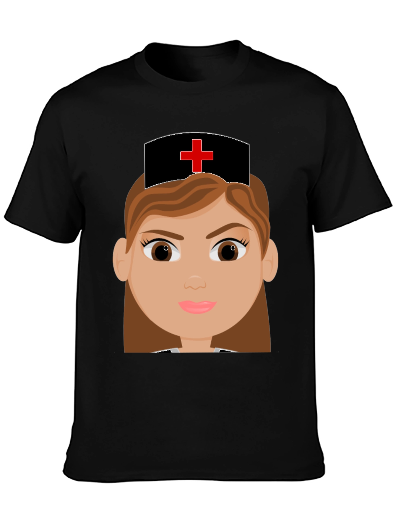 Cartoon Nurse Graphic Tee - Black Cotton Blend T-Shirt