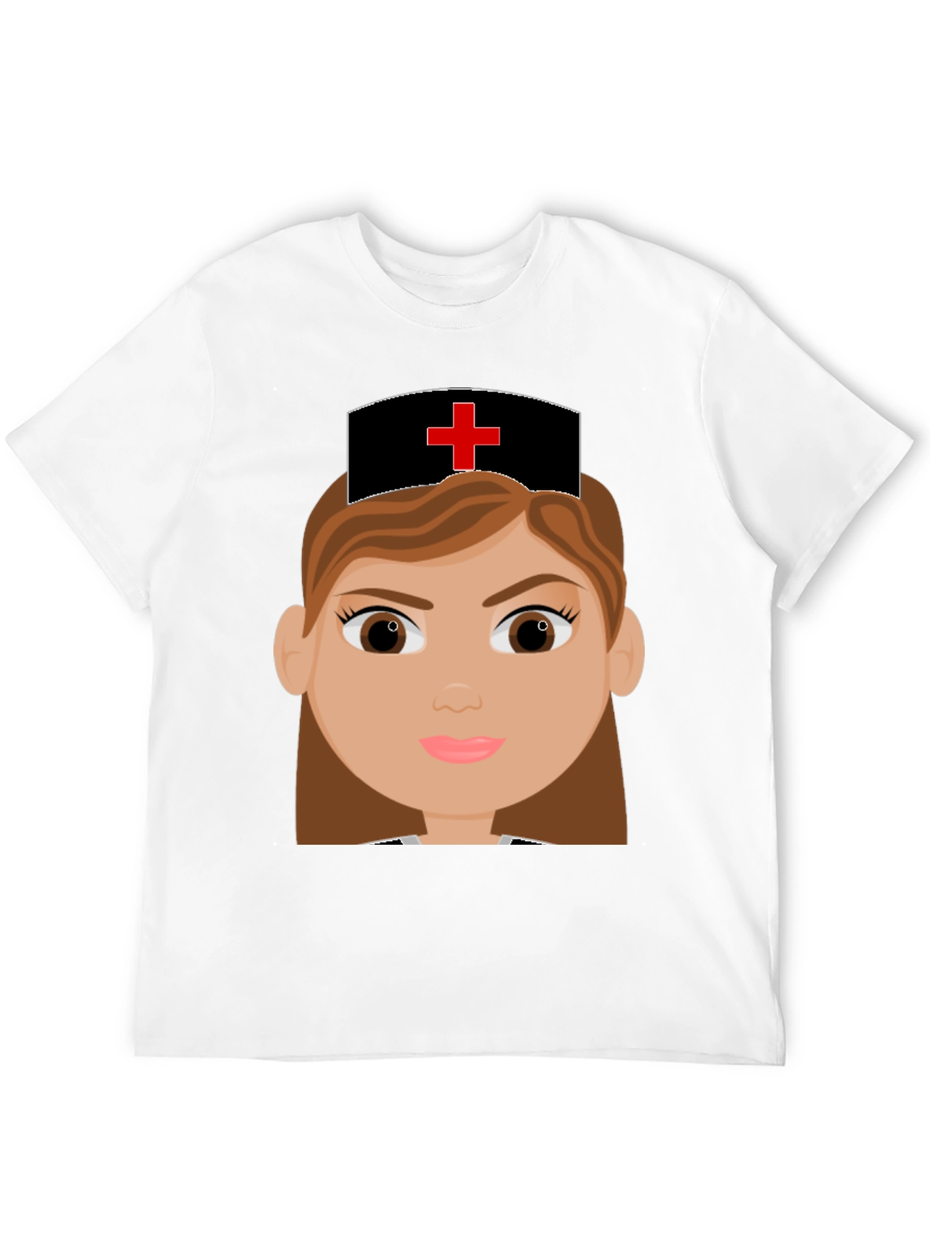 Cartoon Nurse Graphic Tee - Black Cotton Blend T-Shirt