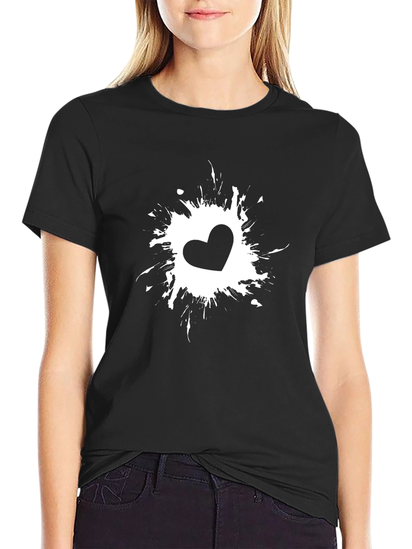 Heart Splash Black T-Shirt