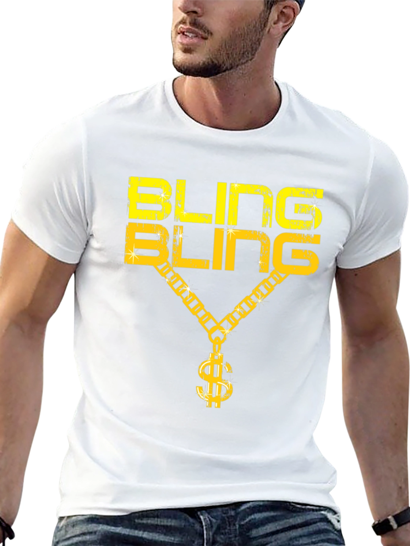 Bling Bling Graphic Print Crew Neck T-Shirt