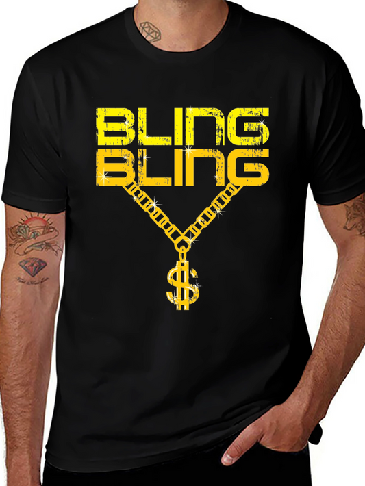 Bling Bling Graphic Print Crew Neck T-Shirt