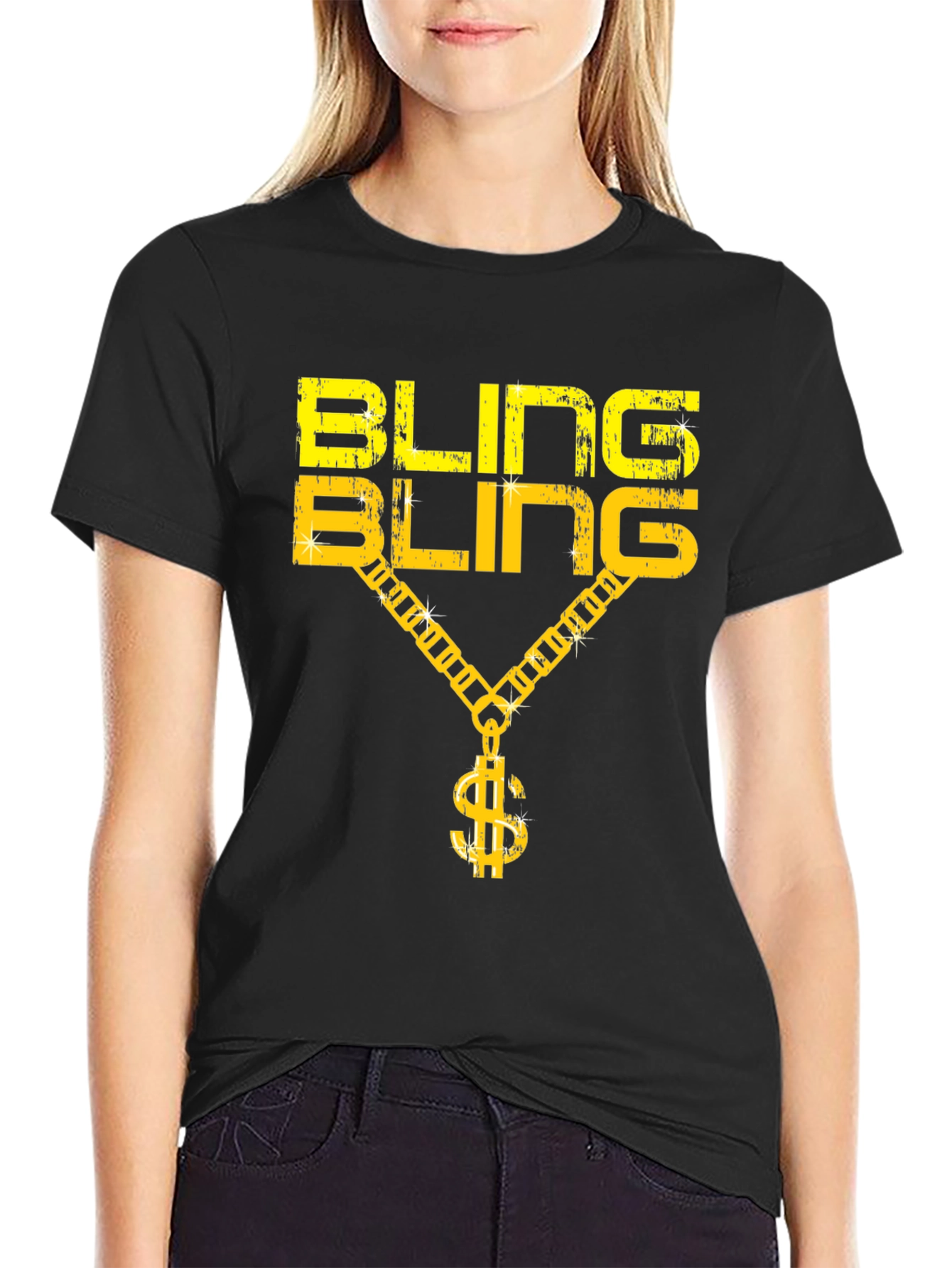 Bling Bling Graphic Print Crew Neck T-Shirt