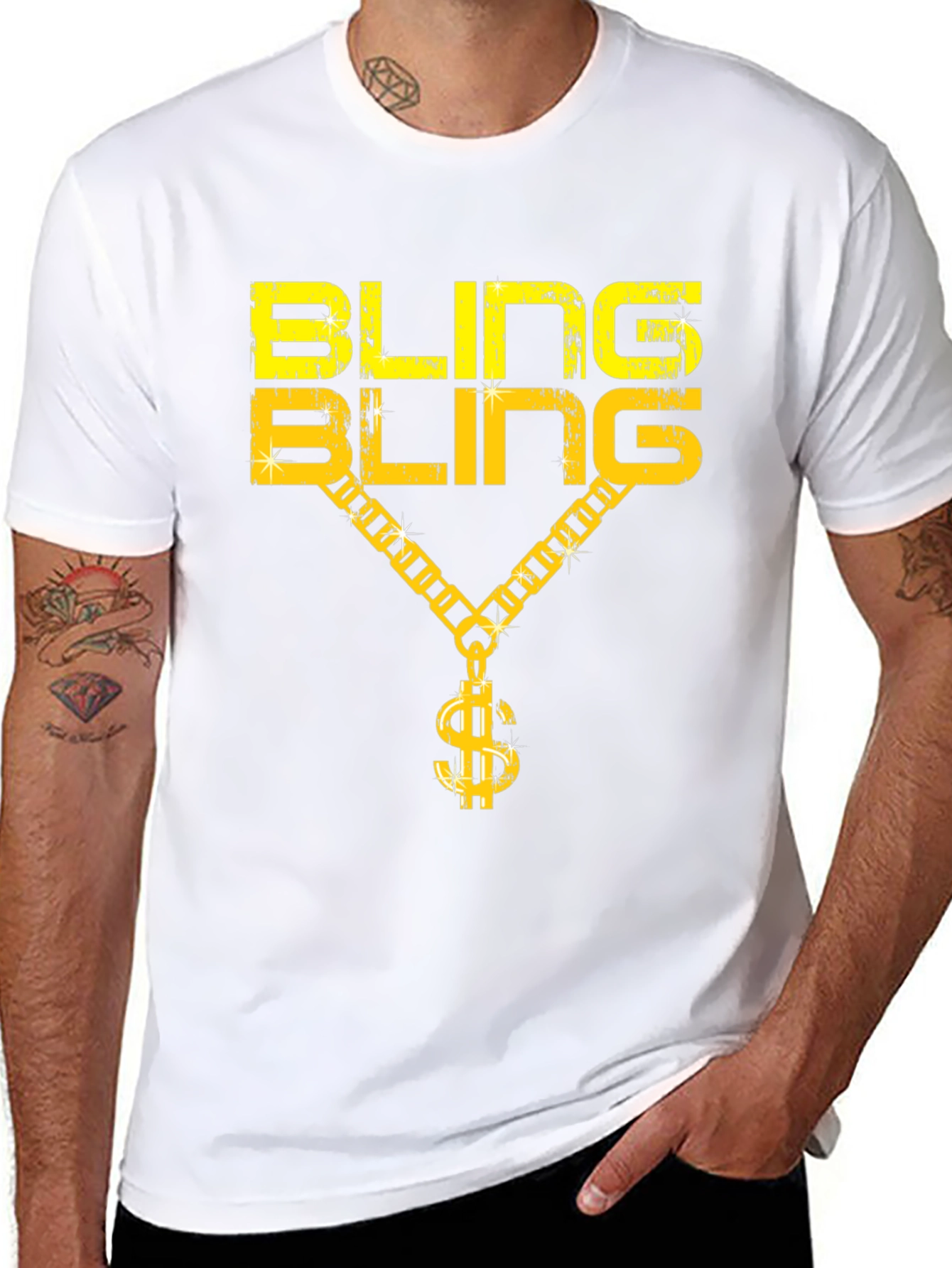 Bling Bling Graphic Print Crew Neck T-Shirt