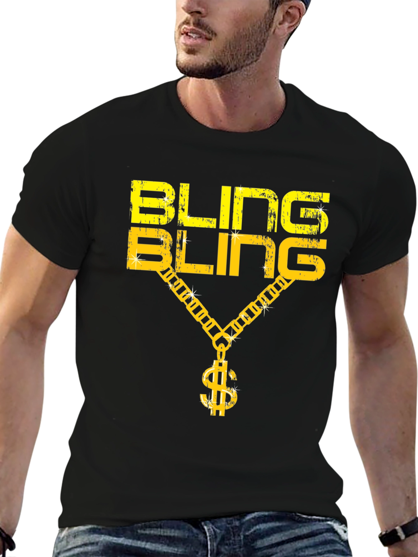 Bling Bling Graphic Print Crew Neck T-Shirt