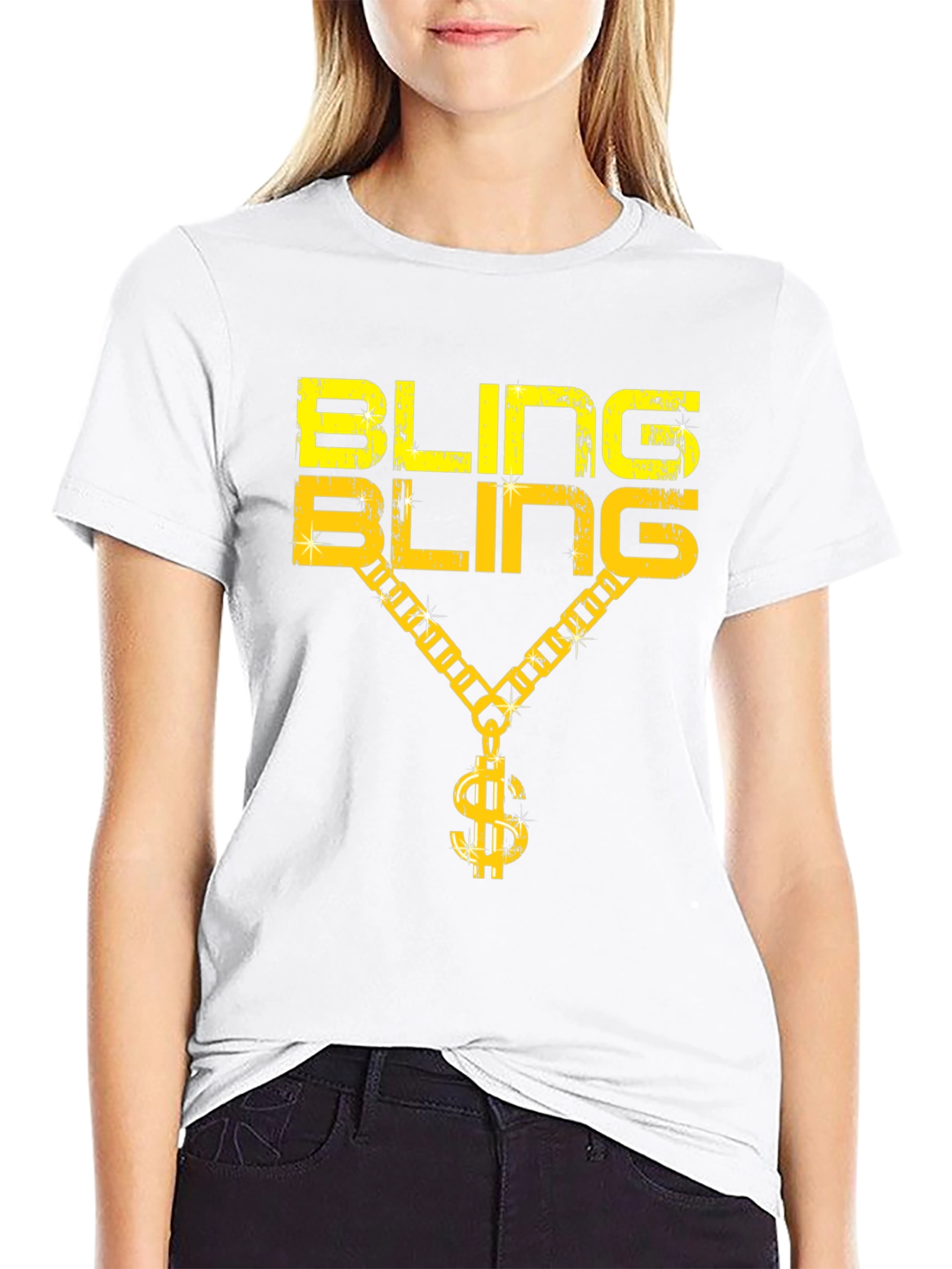 Bling Bling Graphic Print Crew Neck T-Shirt