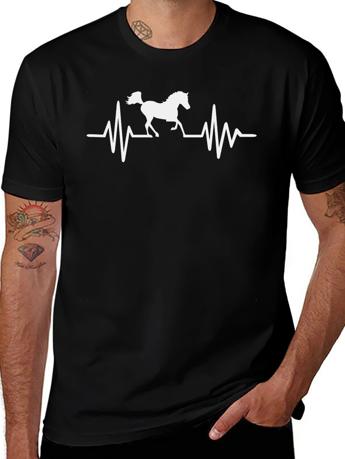 Horse Heartbeat Graphic Tee - Black Cotton T-Shirt
