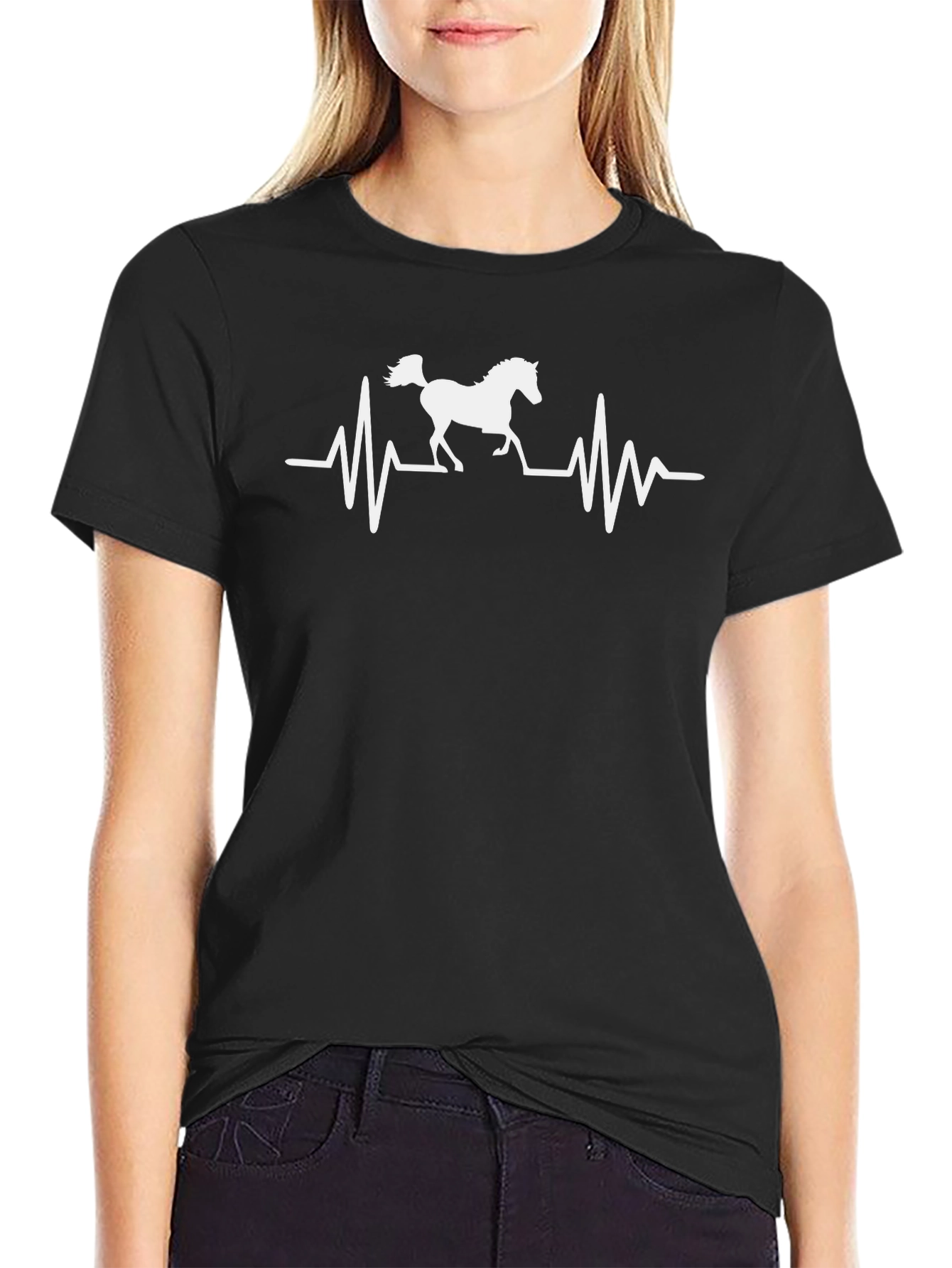 Horse Heartbeat Graphic Tee - Black Cotton T-Shirt