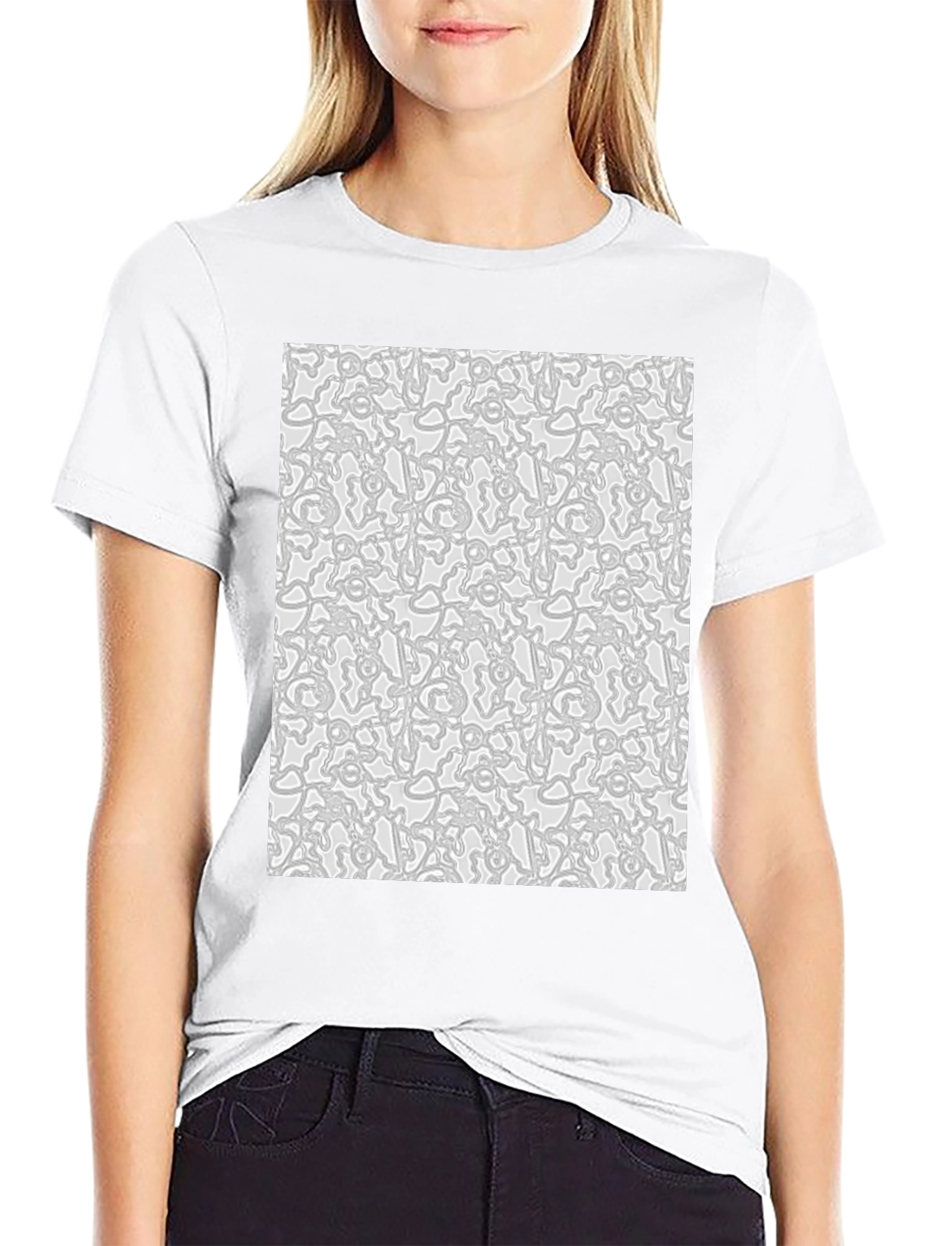 Abstract Pattern Print Black Crew Neck Tee