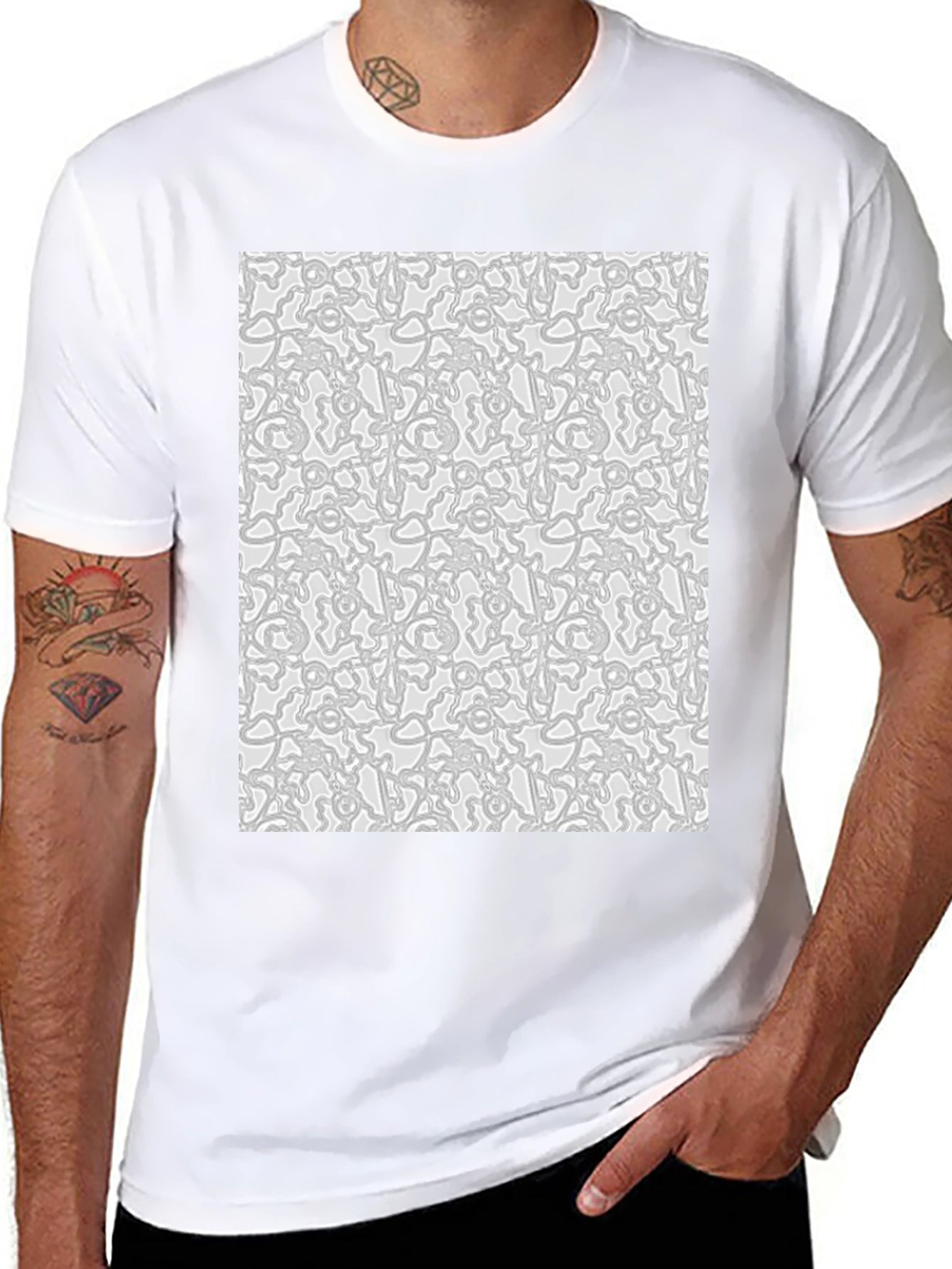Abstract Pattern Print Black Crew Neck Tee