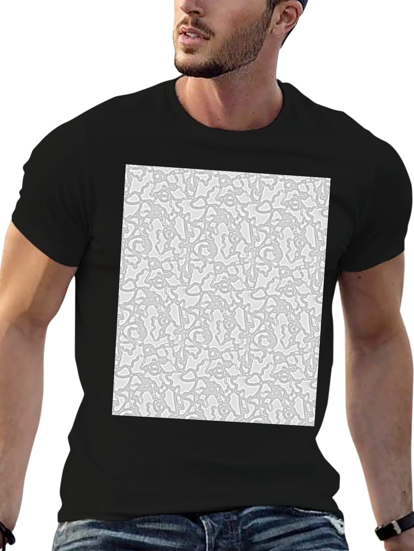 Abstract Pattern Print Black Crew Neck Tee
