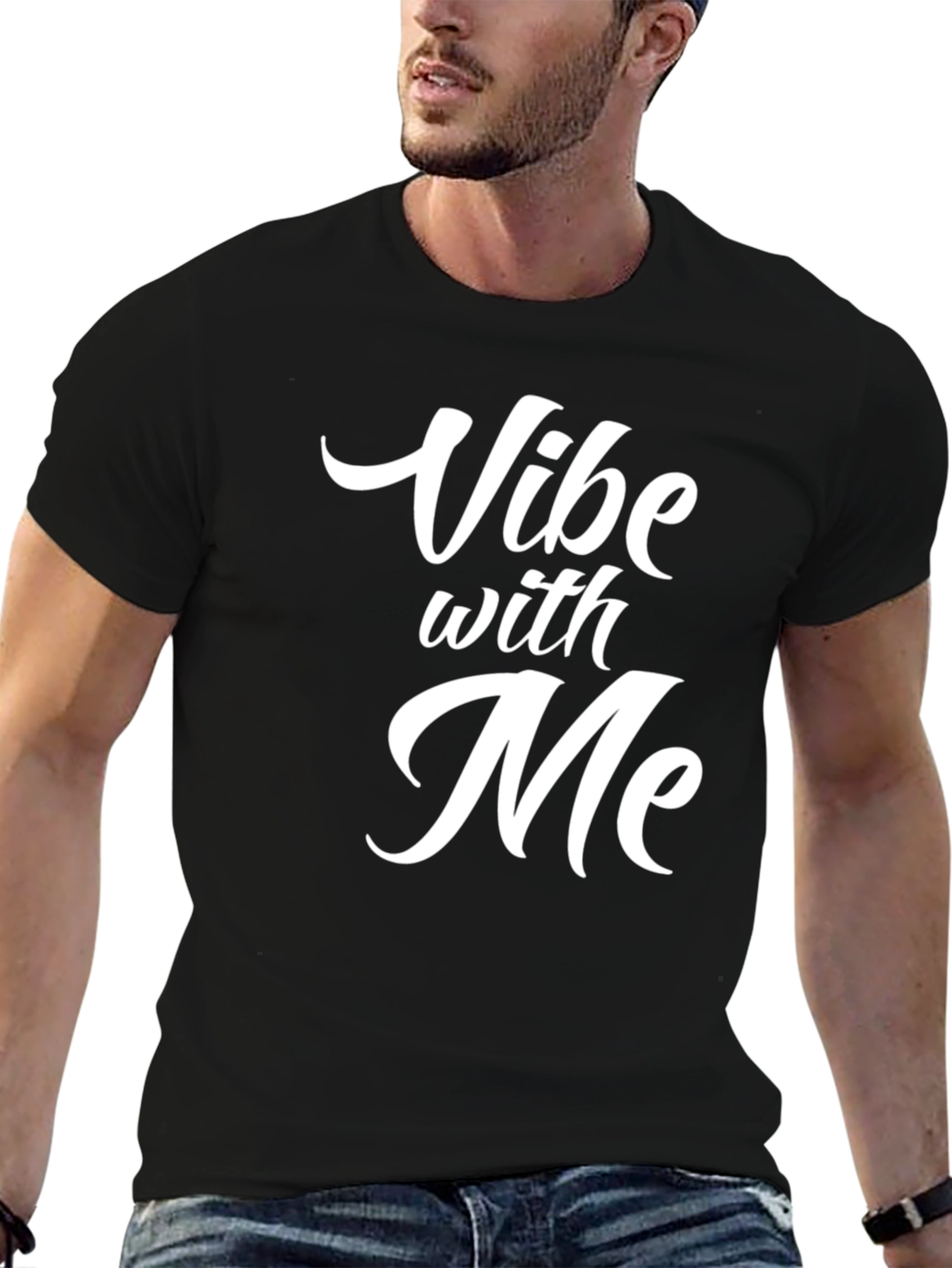 Vibe With Me Graphic Tee - Trendy Black T-Shirt
