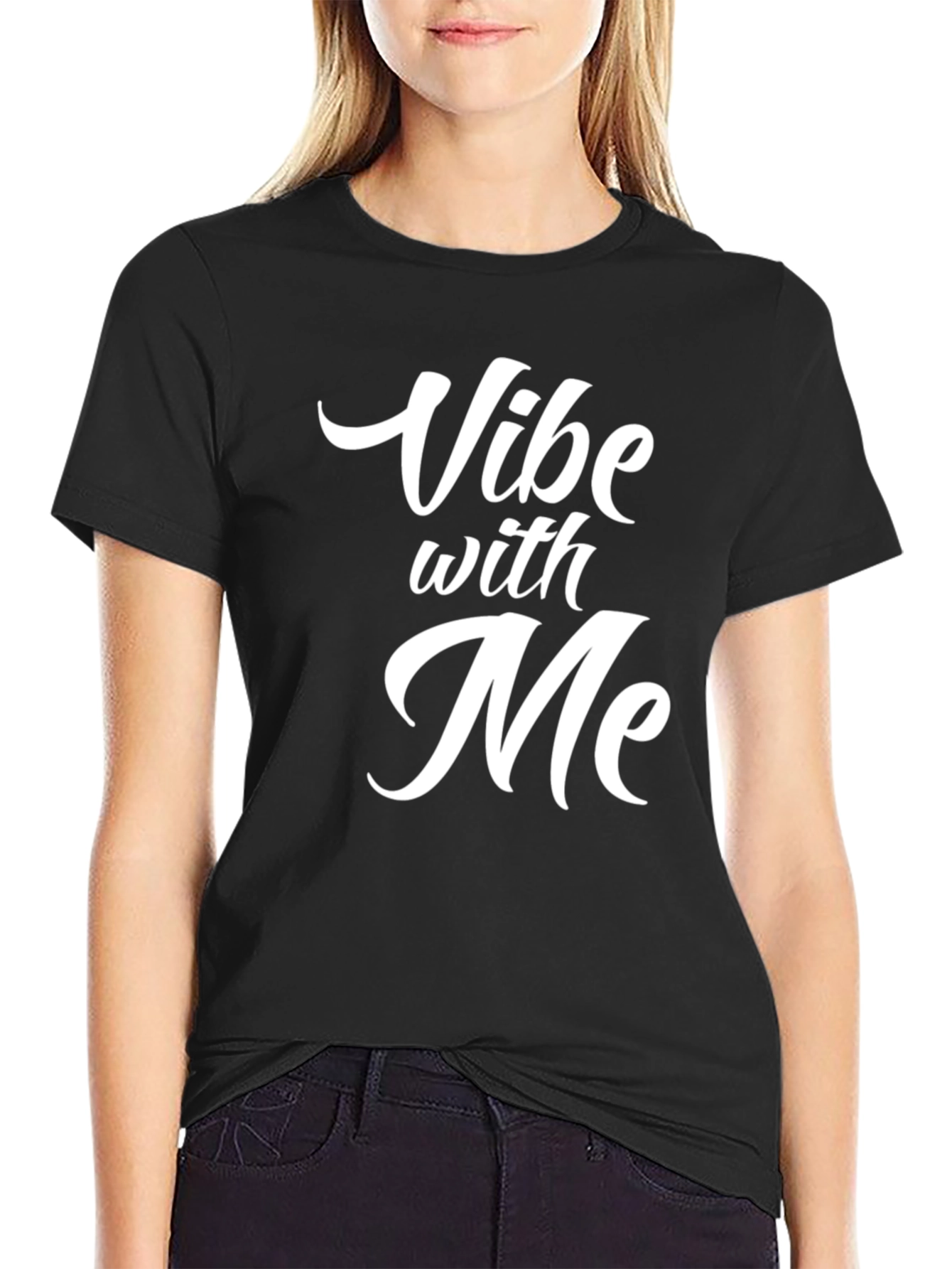 Vibe With Me Graphic Tee - Trendy Black T-Shirt