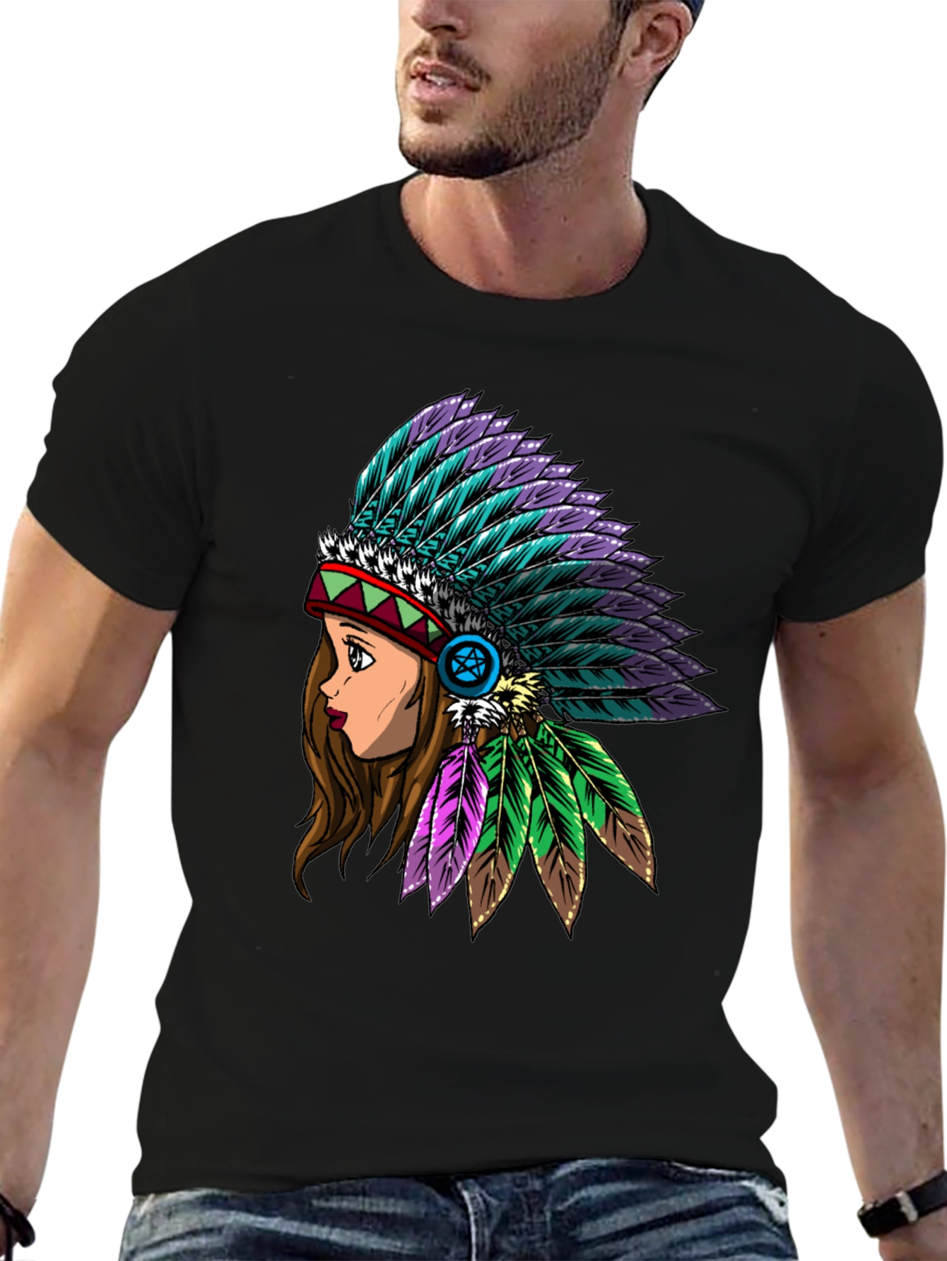 Native American Headdress Graphic T-Shirt