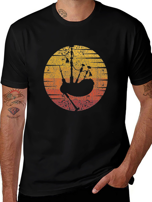 Vintage Bagpipe Sunset Black T-Shirt