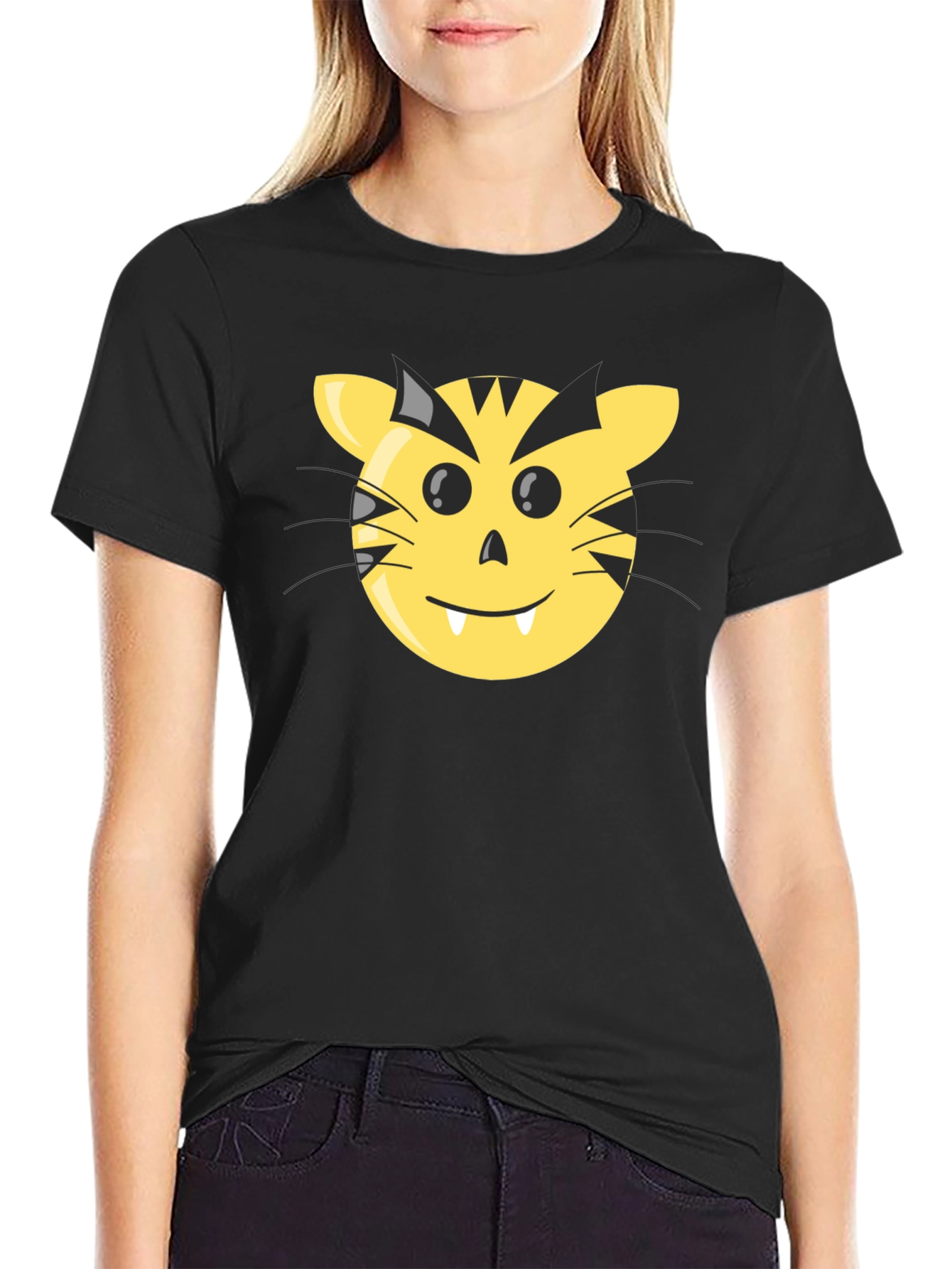 Funny Cartoon Tiger Face Graphic Tee