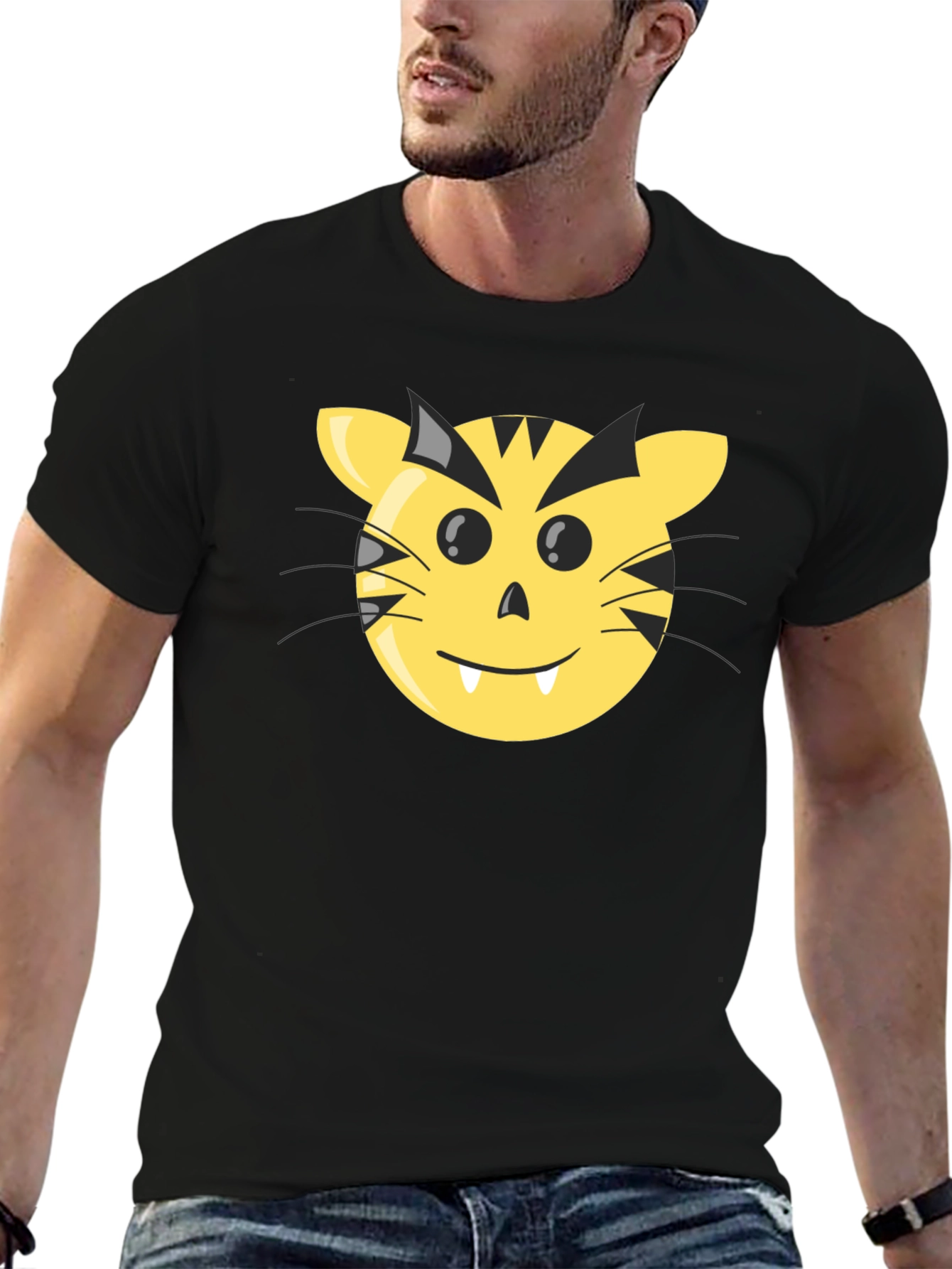 Funny Cartoon Tiger Face Graphic Tee