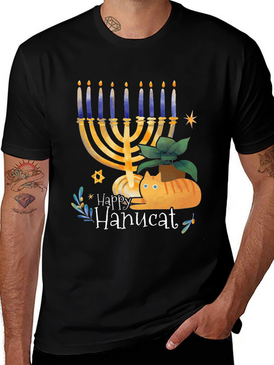 Happy Hanucat Black Graphic Tee