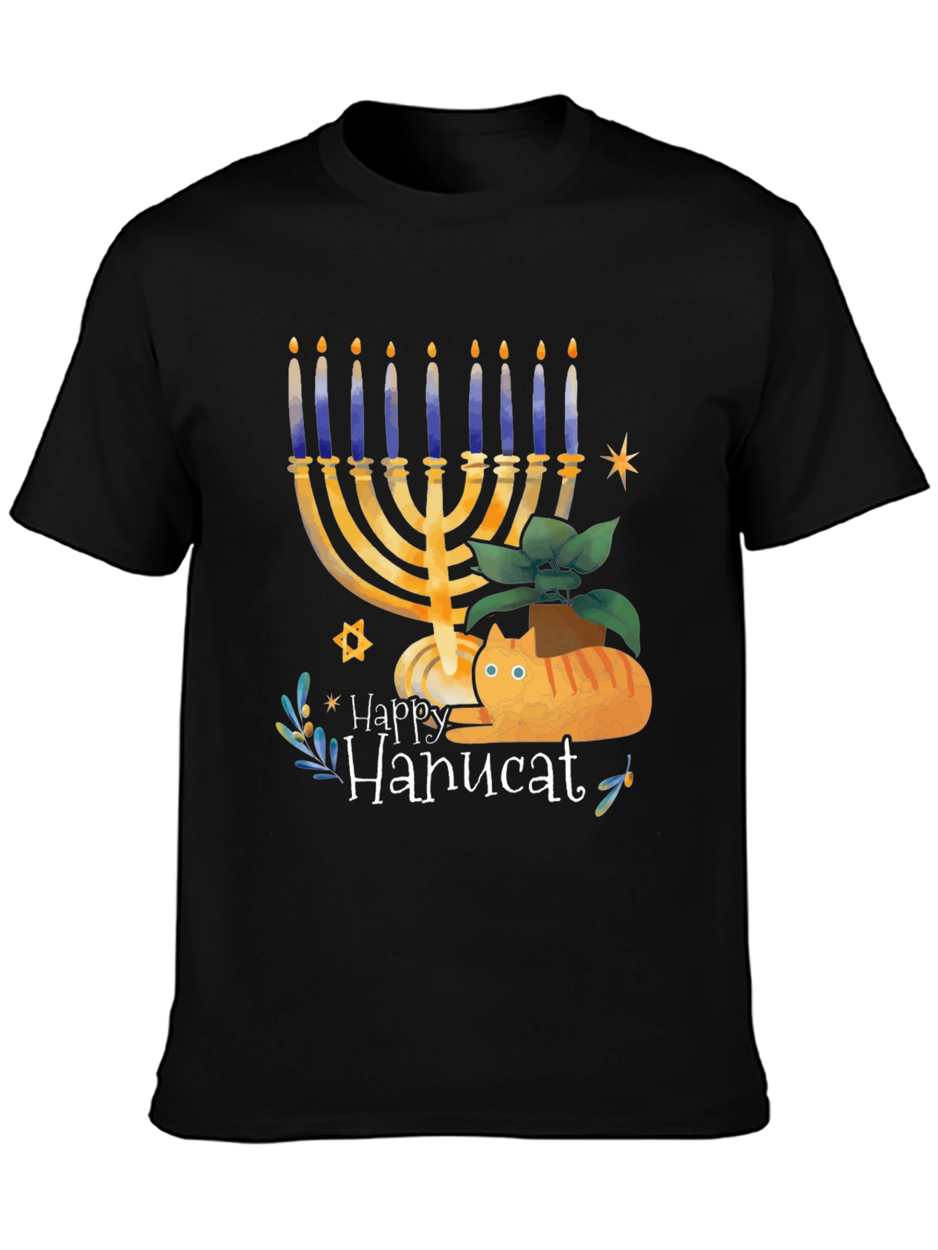 Happy Hanucat Black Graphic Tee