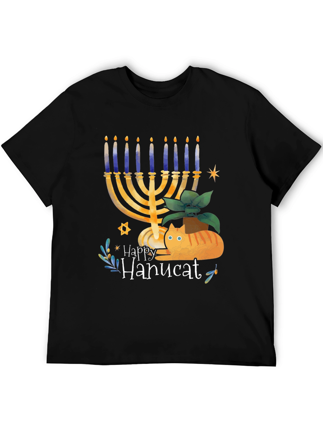 Happy Hanucat Black Graphic Tee