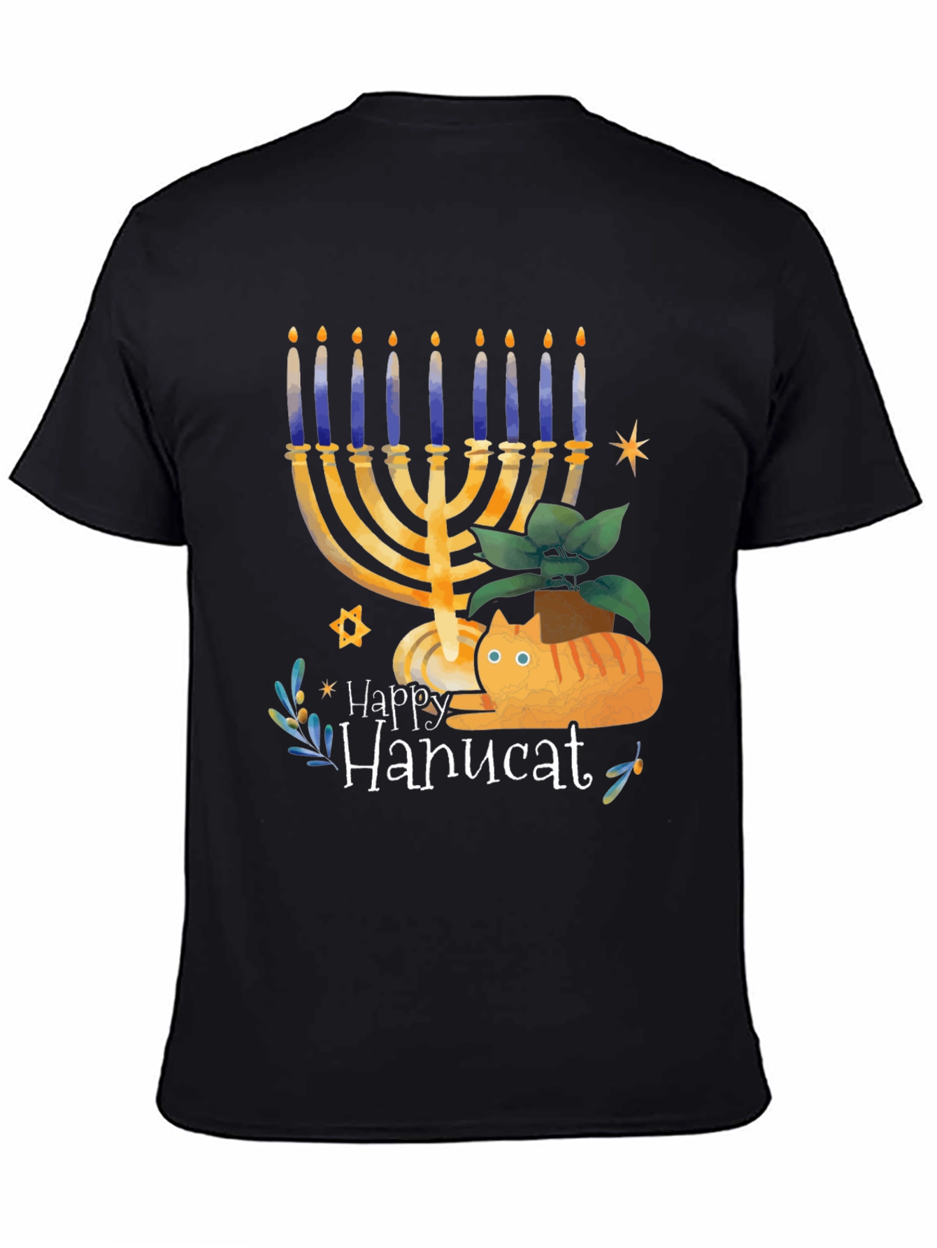 Happy Hanucat Black Graphic Tee