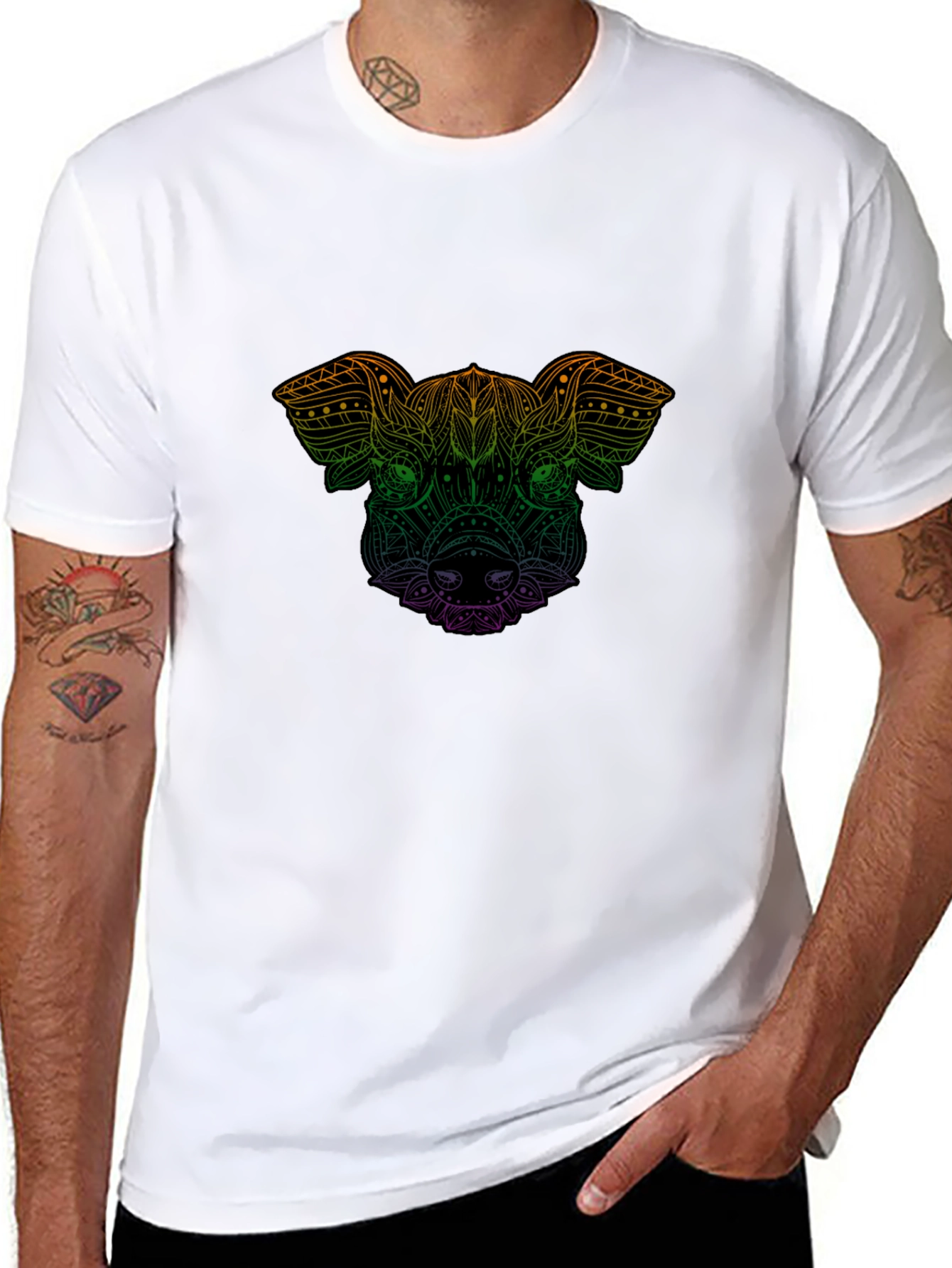 Stylish Black Pig Mandala Graphic T-Shirt for Men