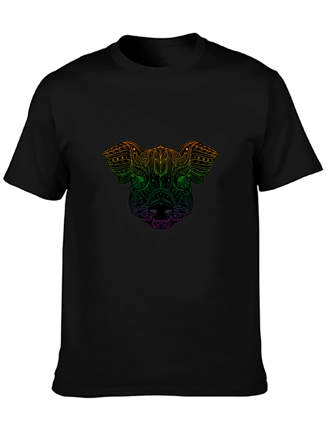 Stylish Black Pig Mandala Graphic T-Shirt for Men