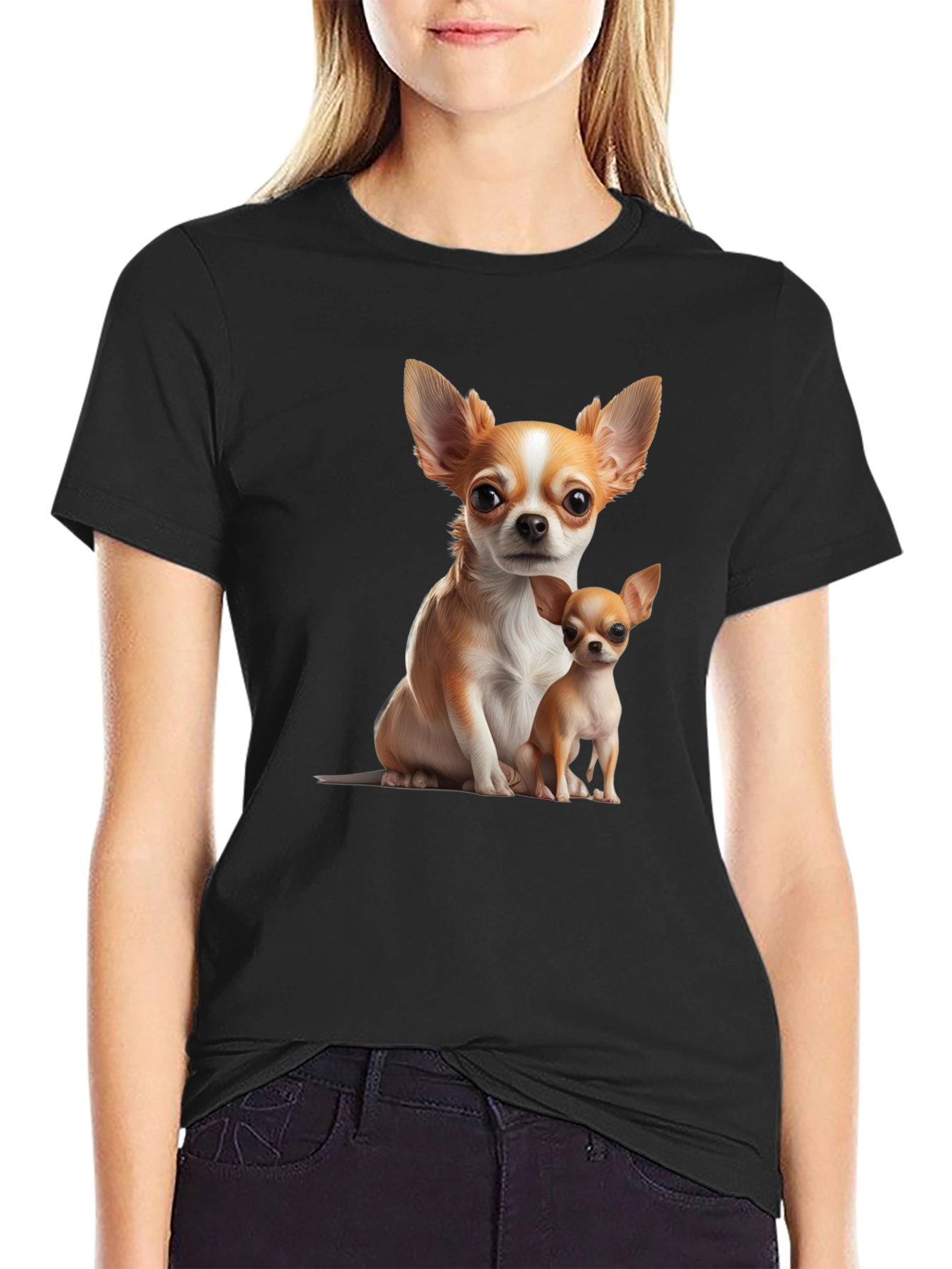 Chihuahua Print Black T-Shirt