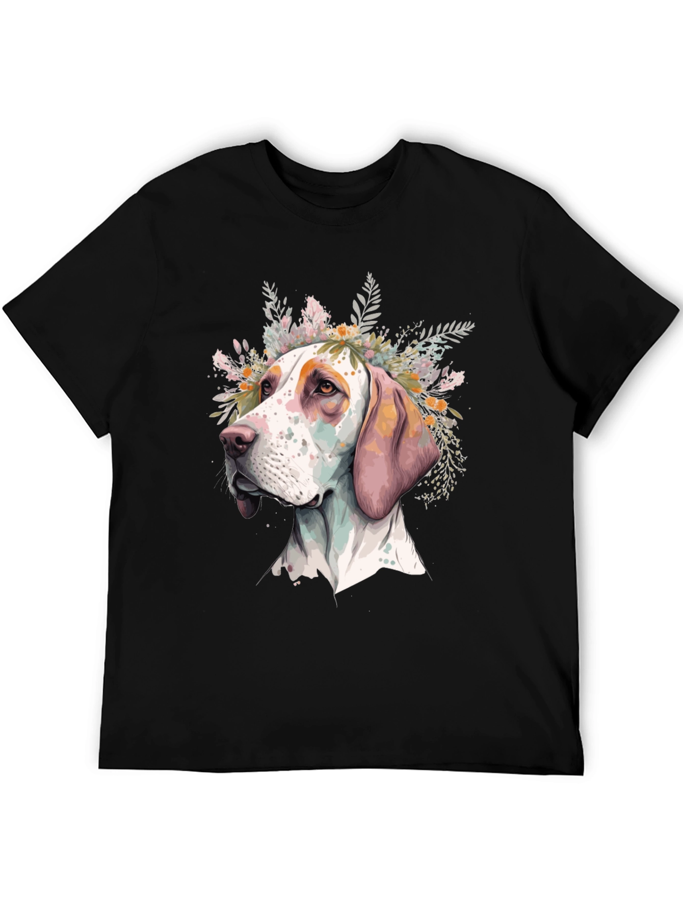 Dog with Flowers Graphic Tee - Unisex Black T-Shirt