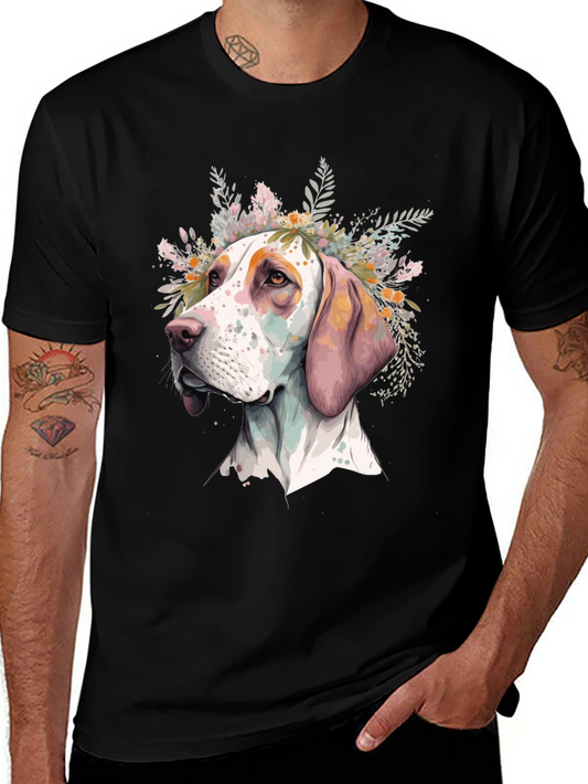 Dog with Flowers Graphic Tee - Unisex Black T-Shirt