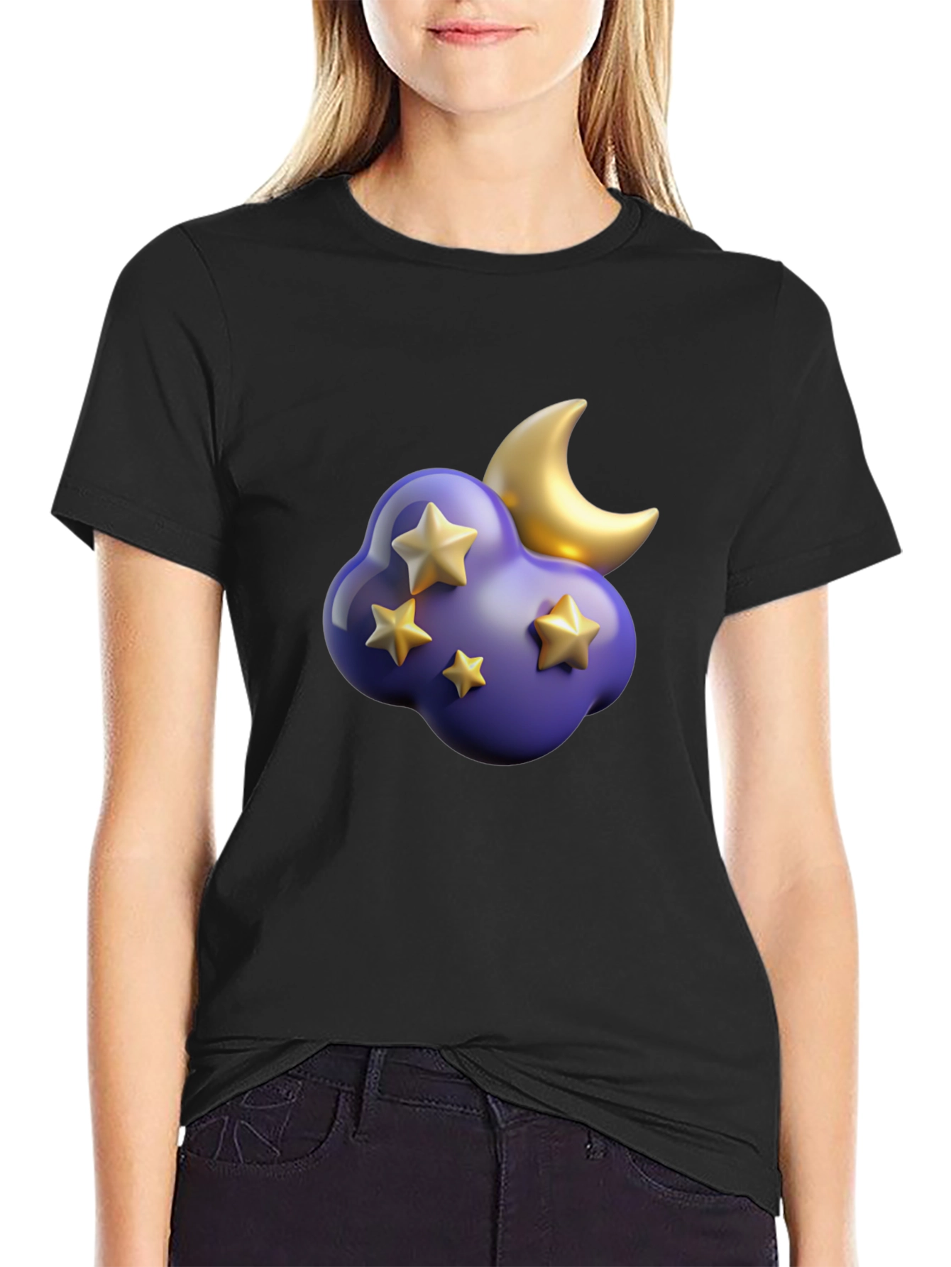 Dreamy Night T-Shirt: Starry Cloud and Moon Graphic Tee