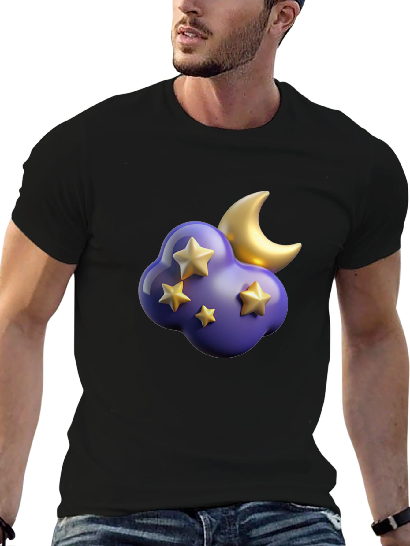 Dreamy Night T-Shirt: Starry Cloud and Moon Graphic Tee