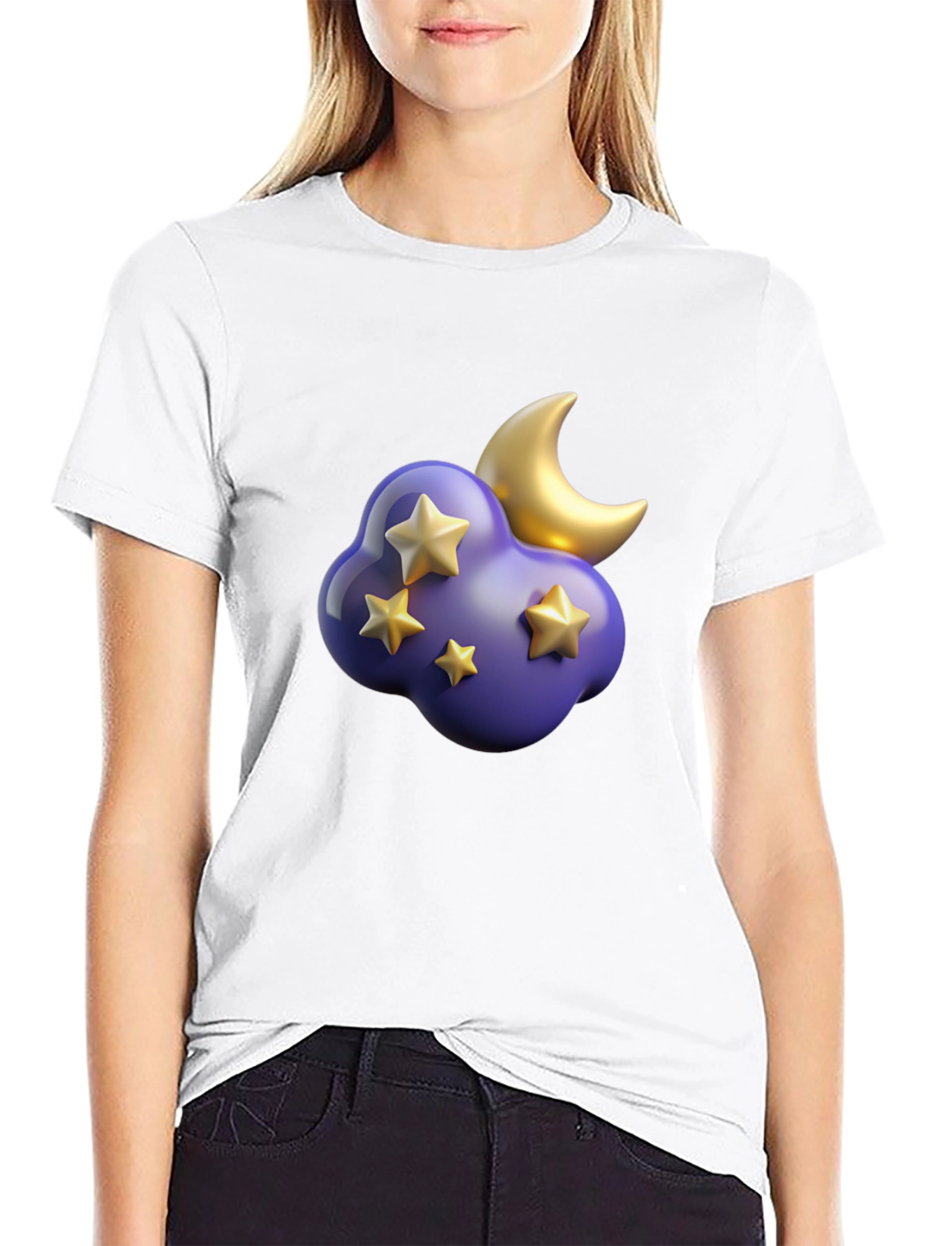 Dreamy Night T-Shirt: Starry Cloud and Moon Graphic Tee