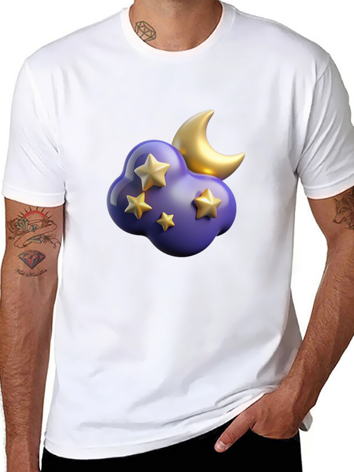 Dreamy Night T-Shirt: Starry Cloud and Moon Graphic Tee