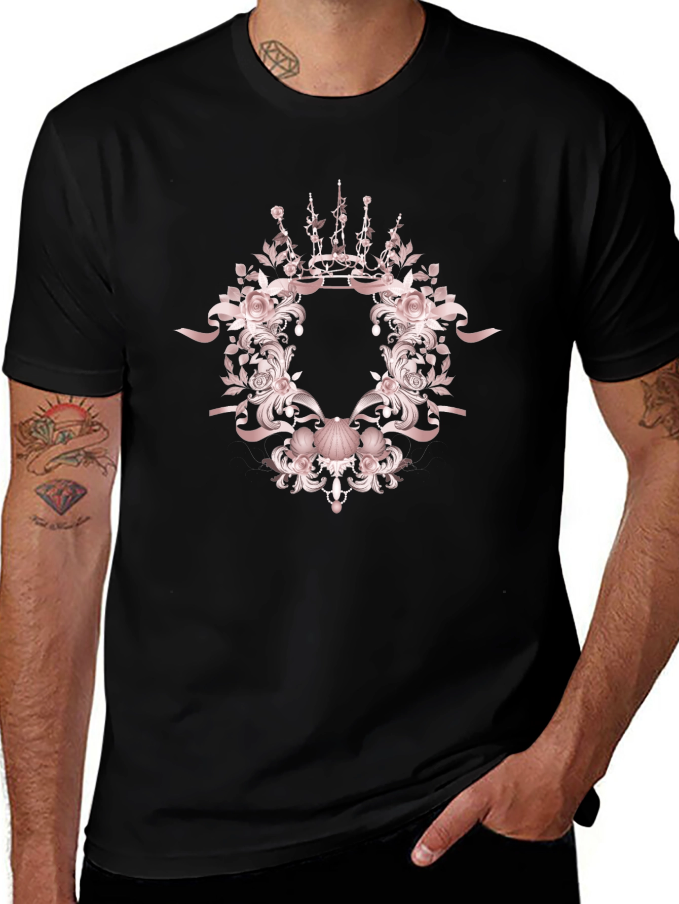 Elegant Floral Crown Graphic T-Shirt