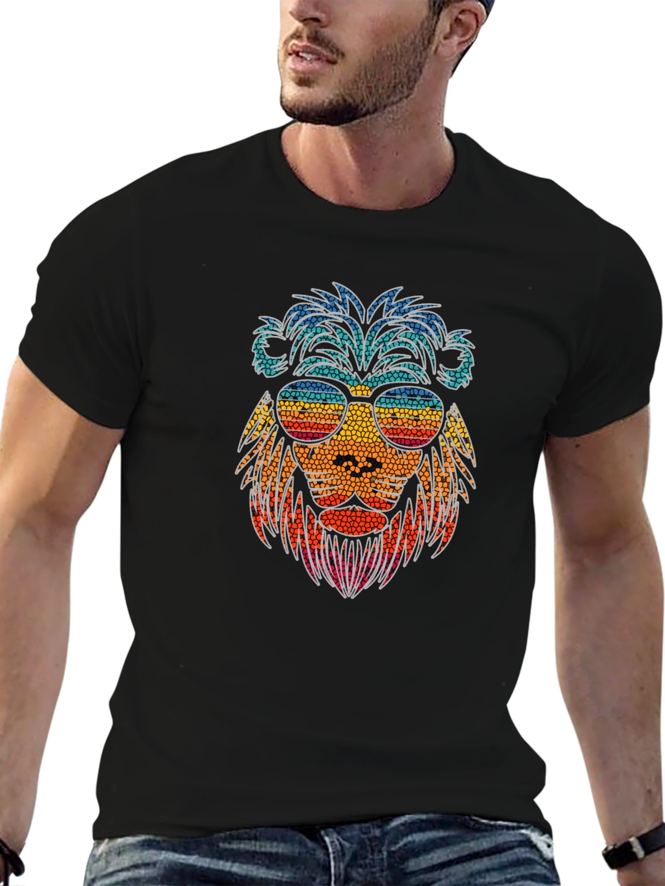 Cool Lion Graphic Tee - Stylish Mens Black T-Shirt