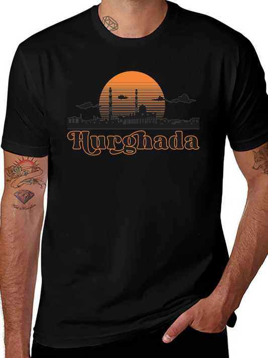 Hurghada Retro Sunset Black T-Shirt