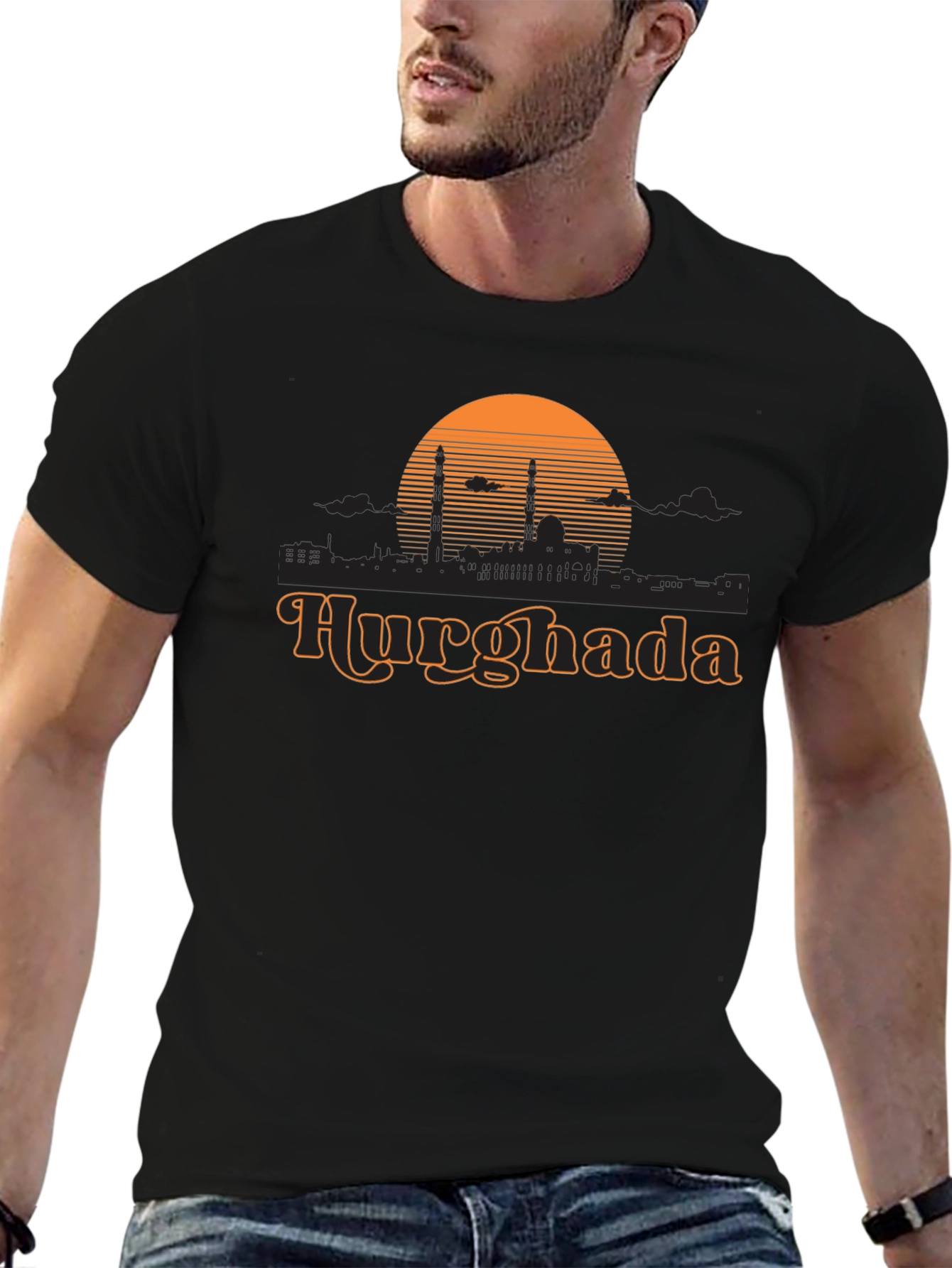 Hurghada Retro Sunset Black T-Shirt