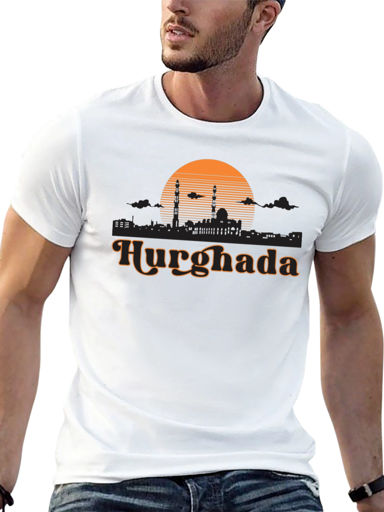 Hurghada Retro Sunset Black T-Shirt