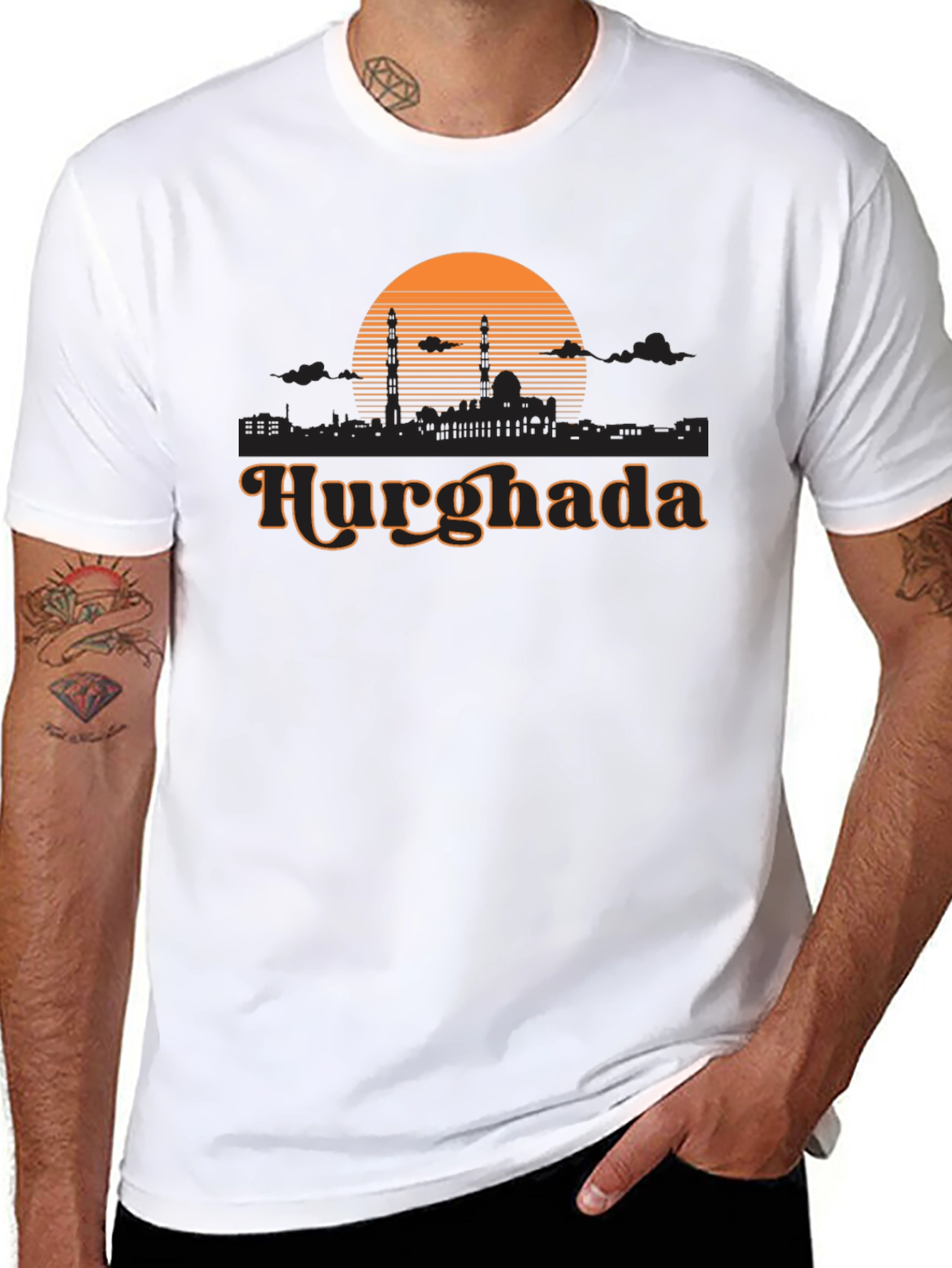 Hurghada Retro Sunset Black T-Shirt