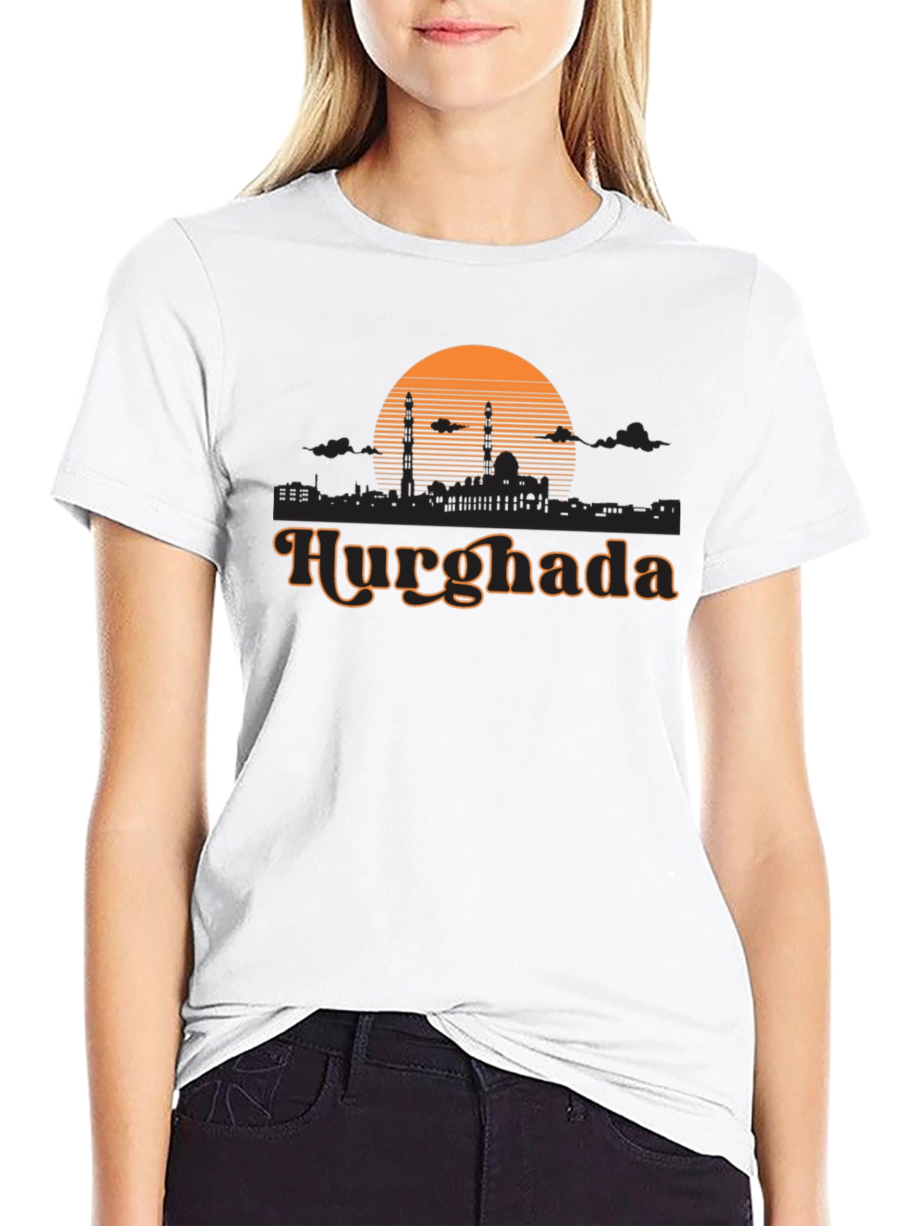 Hurghada Retro Sunset Black T-Shirt