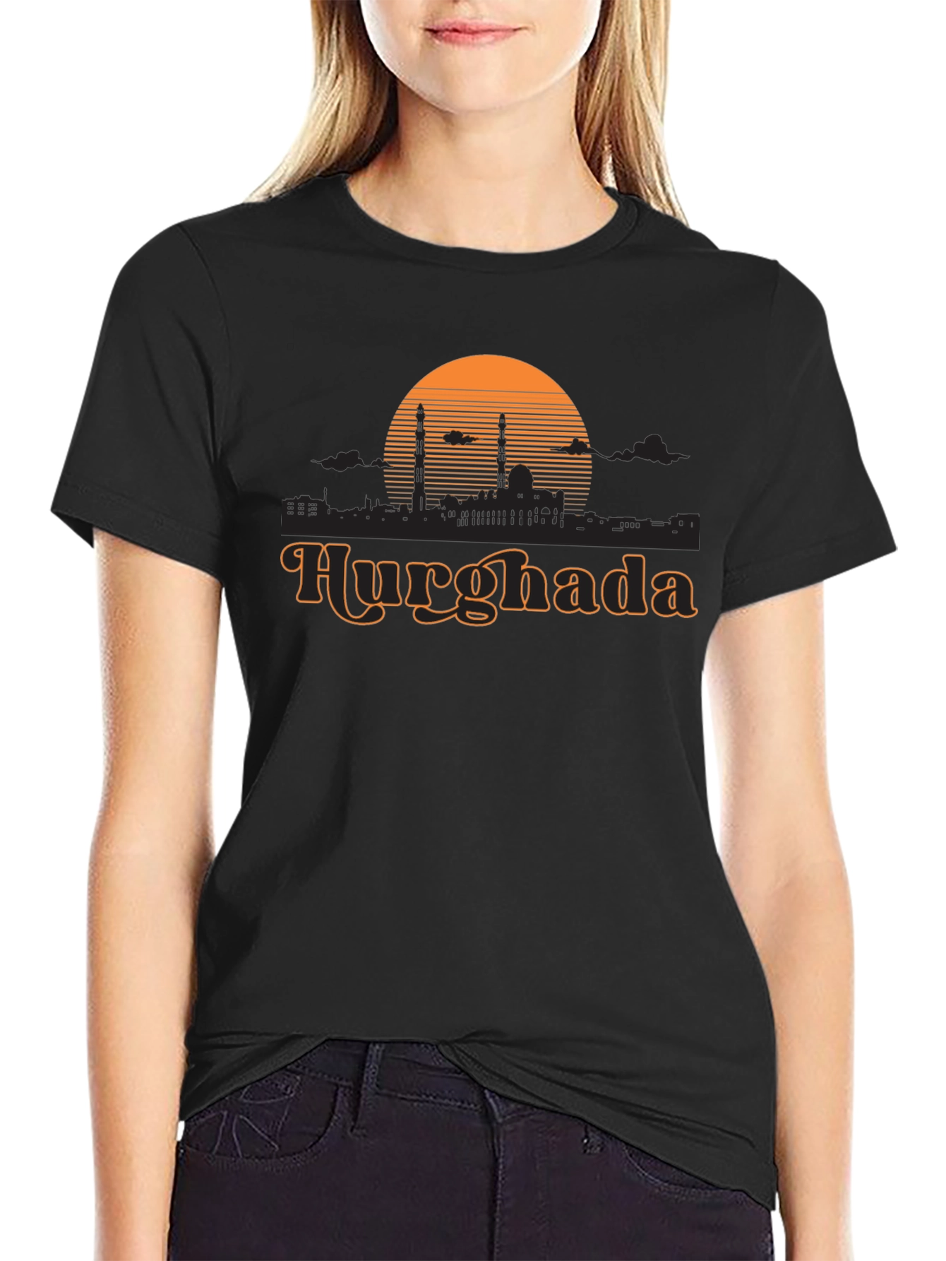 Hurghada Retro Sunset Black T-Shirt