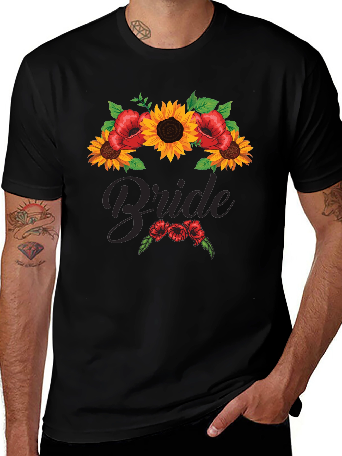Bride Sunflower & Poppy Graphic Tee - Black