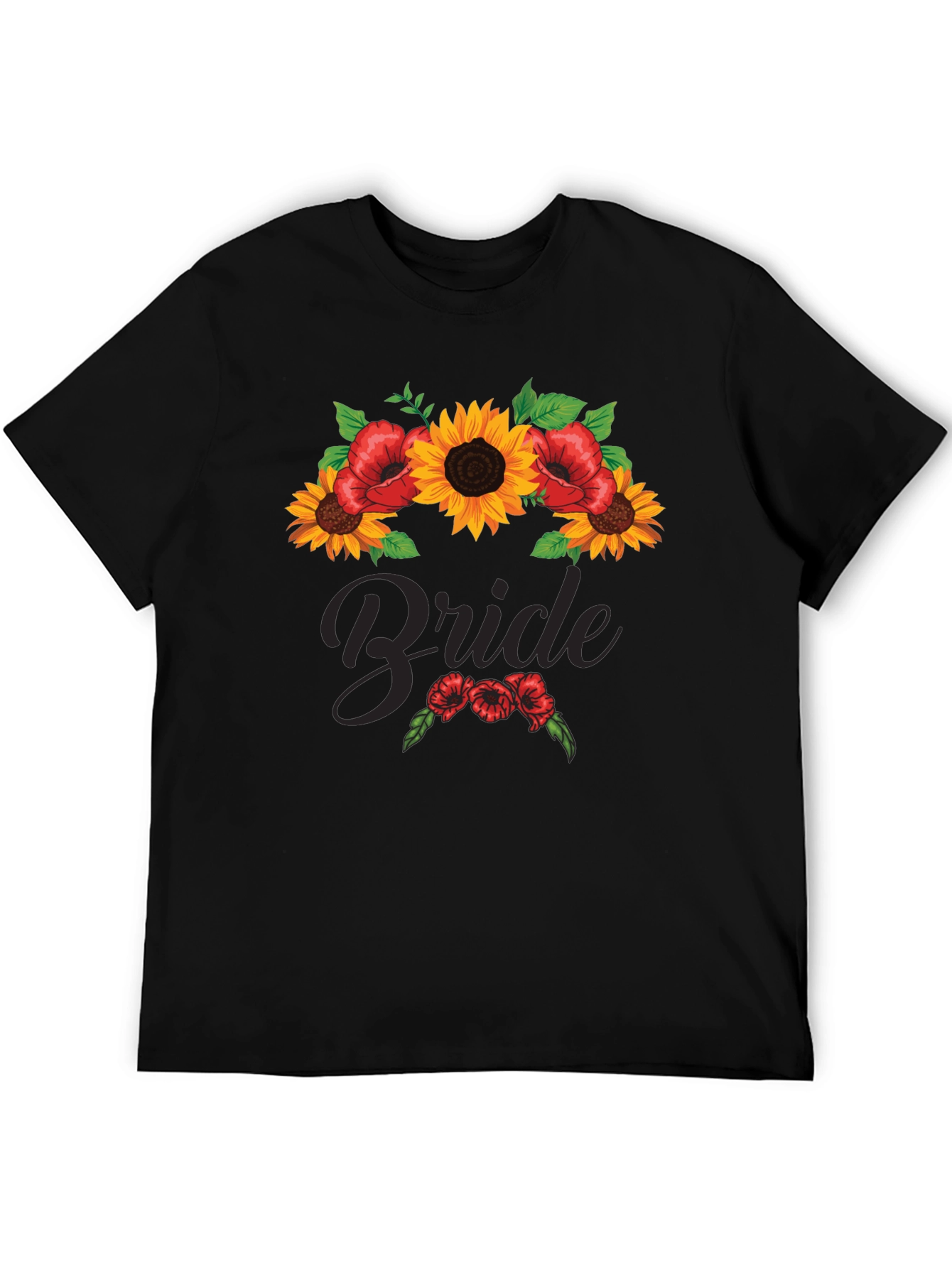 Bride Sunflower & Poppy Graphic Tee - Black